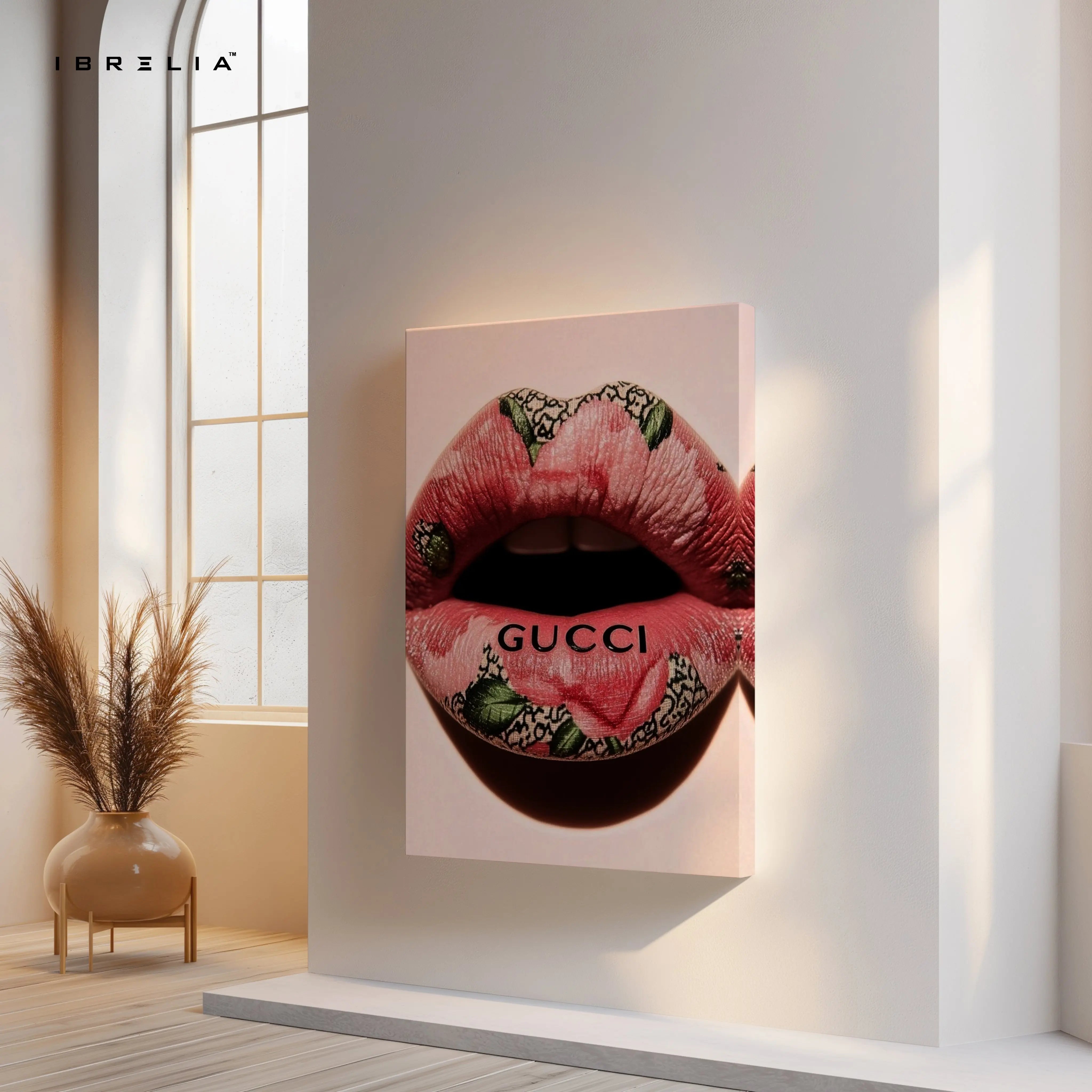 Gucci Floral Lips Glam Art – 4K Ultra Wrap Frame Wall Art in Pakistan | IBRELIA™ IBRELIA