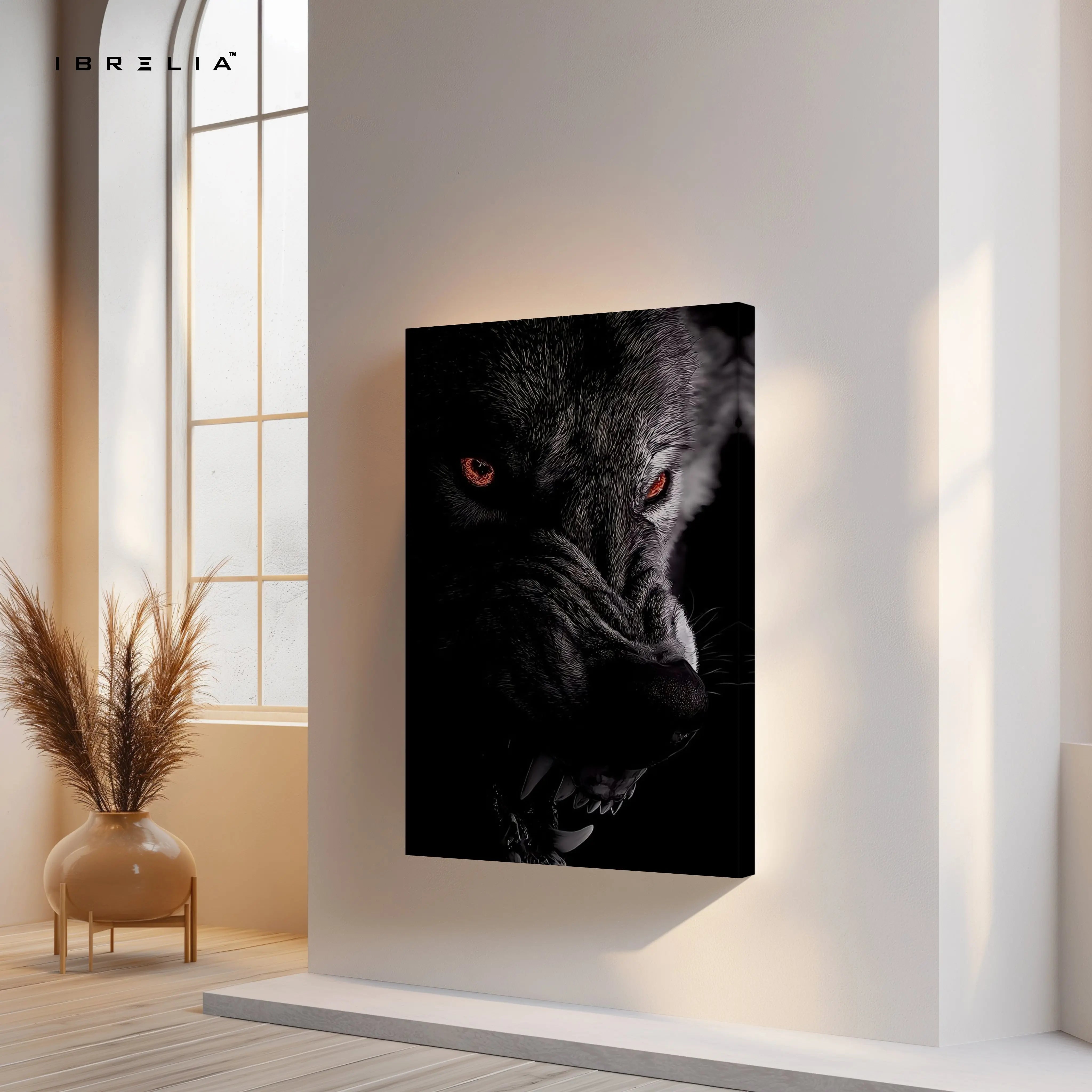 Black Wolf Wall Art – Dark Predator Canvas Frame | Red Eyes Animal Poster Pakistan | IBRELIA™ IBRELIA