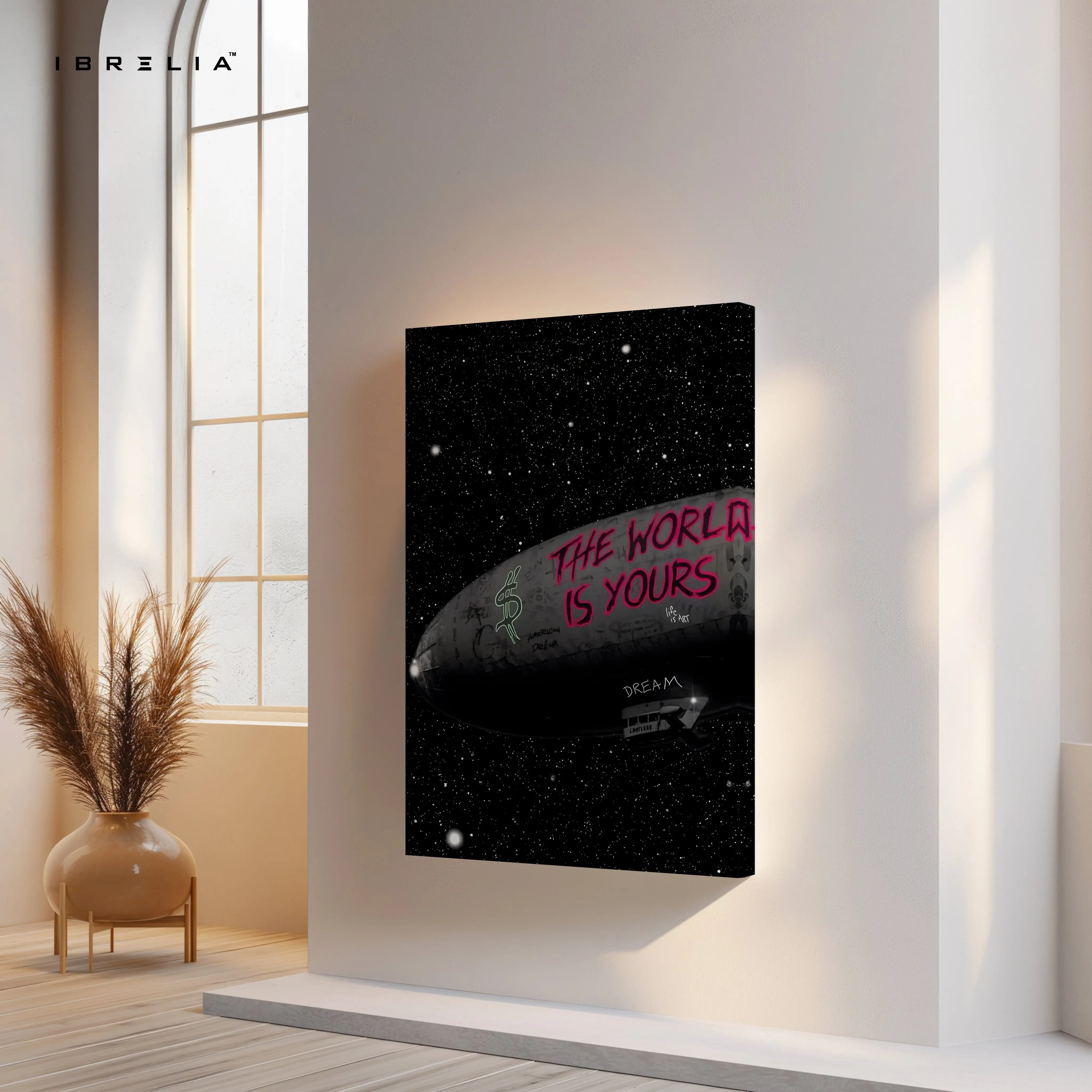 The World Is Yours – Cosmic Graffiti Motivation Art | 4K Ultra Wrap Frame Wall Art in Pakistan | IBRELIA™ IBRELIA