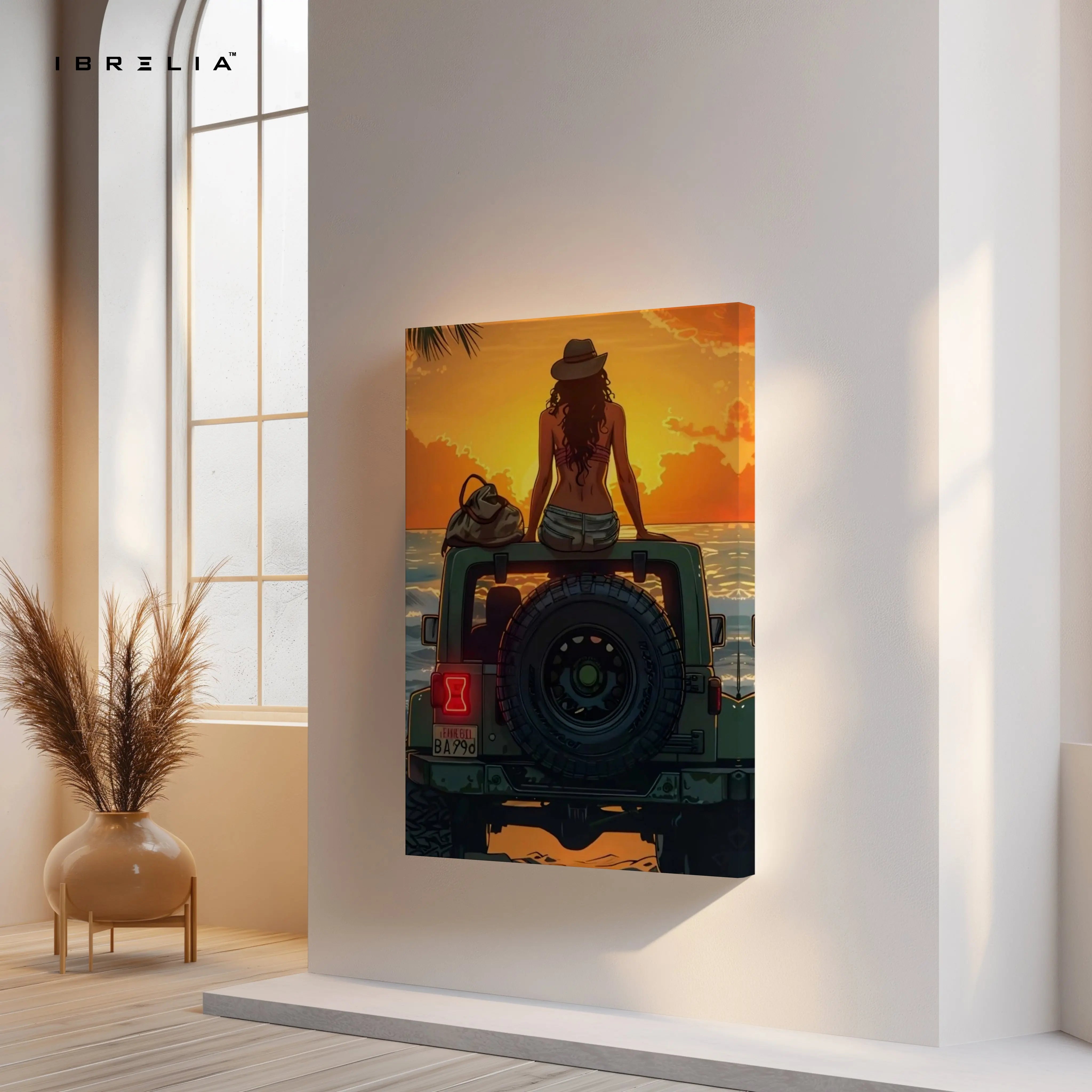 Golden Escape Sunset – Adventure Lifestyle Illustration Art | 4K Ultra Wrap Frame Wall Art in Pakistan | IBRELIA™ IBRELIA