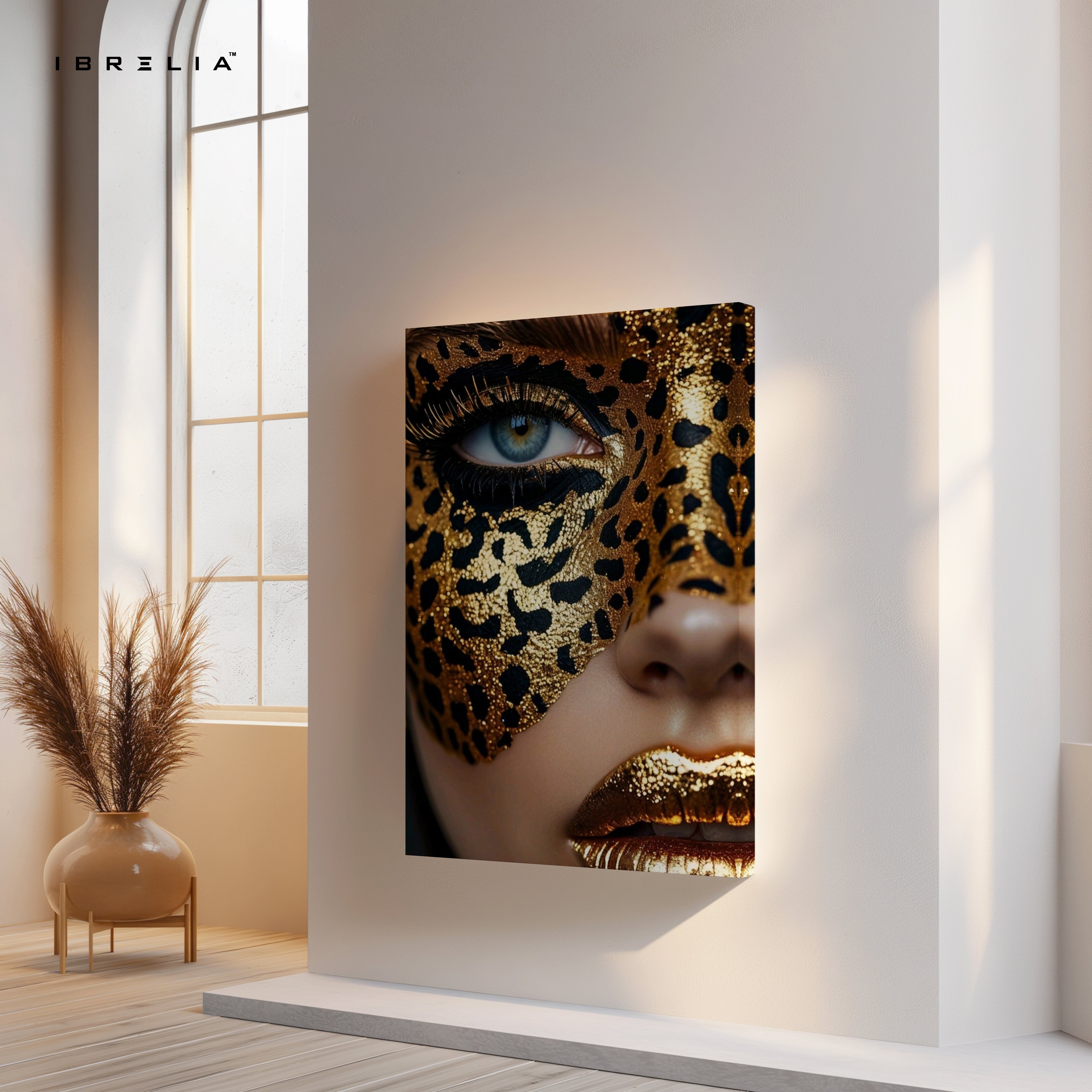 Golden Leopard Mask Beauty Art – 4K Ultra Wrap Frame Wall Art in Pakistan | IBRELIA™