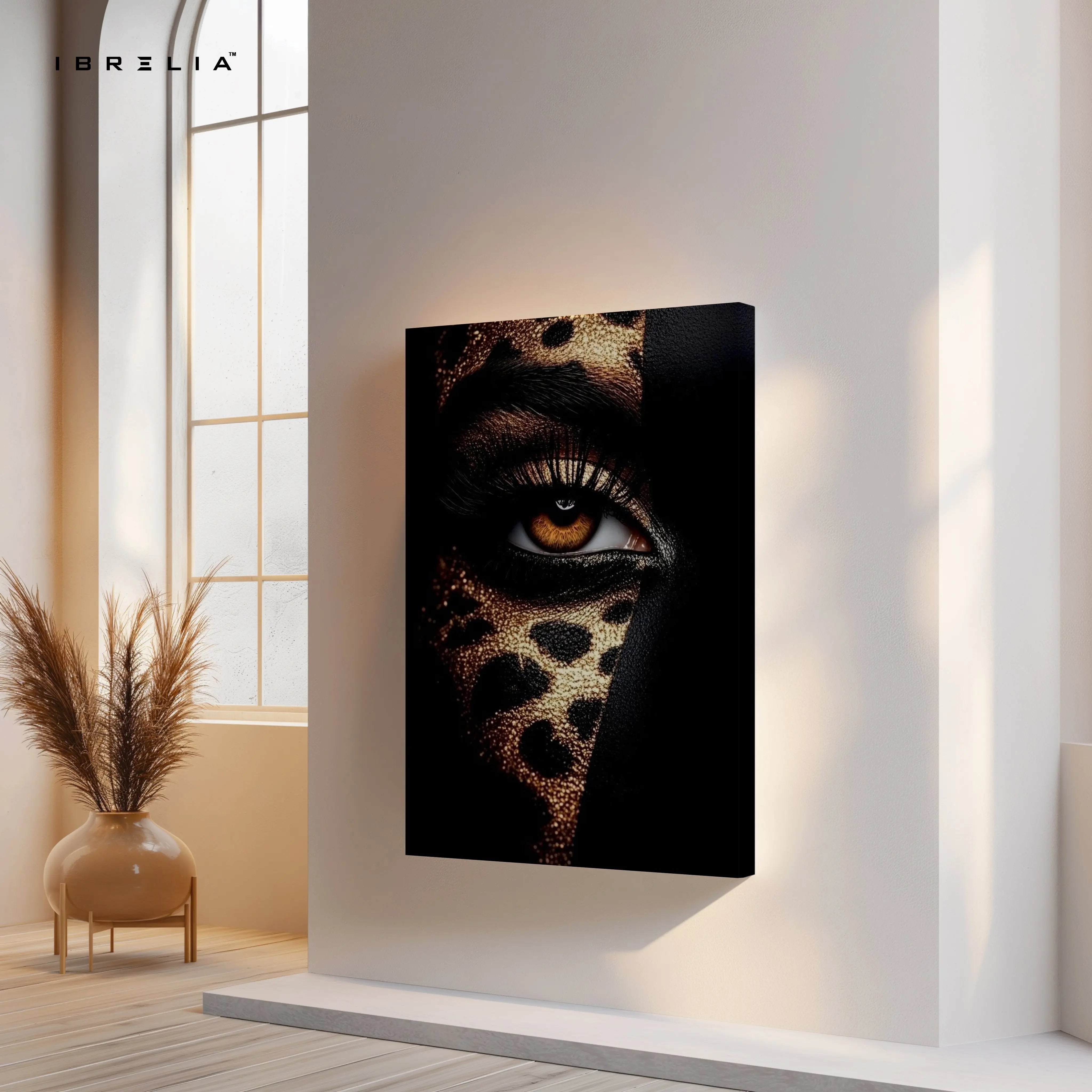 Golden Leopard Gaze Art – 4K Ultra Wrap Frame Wall Art in Pakistan | IBRELIA™ IBRELIA