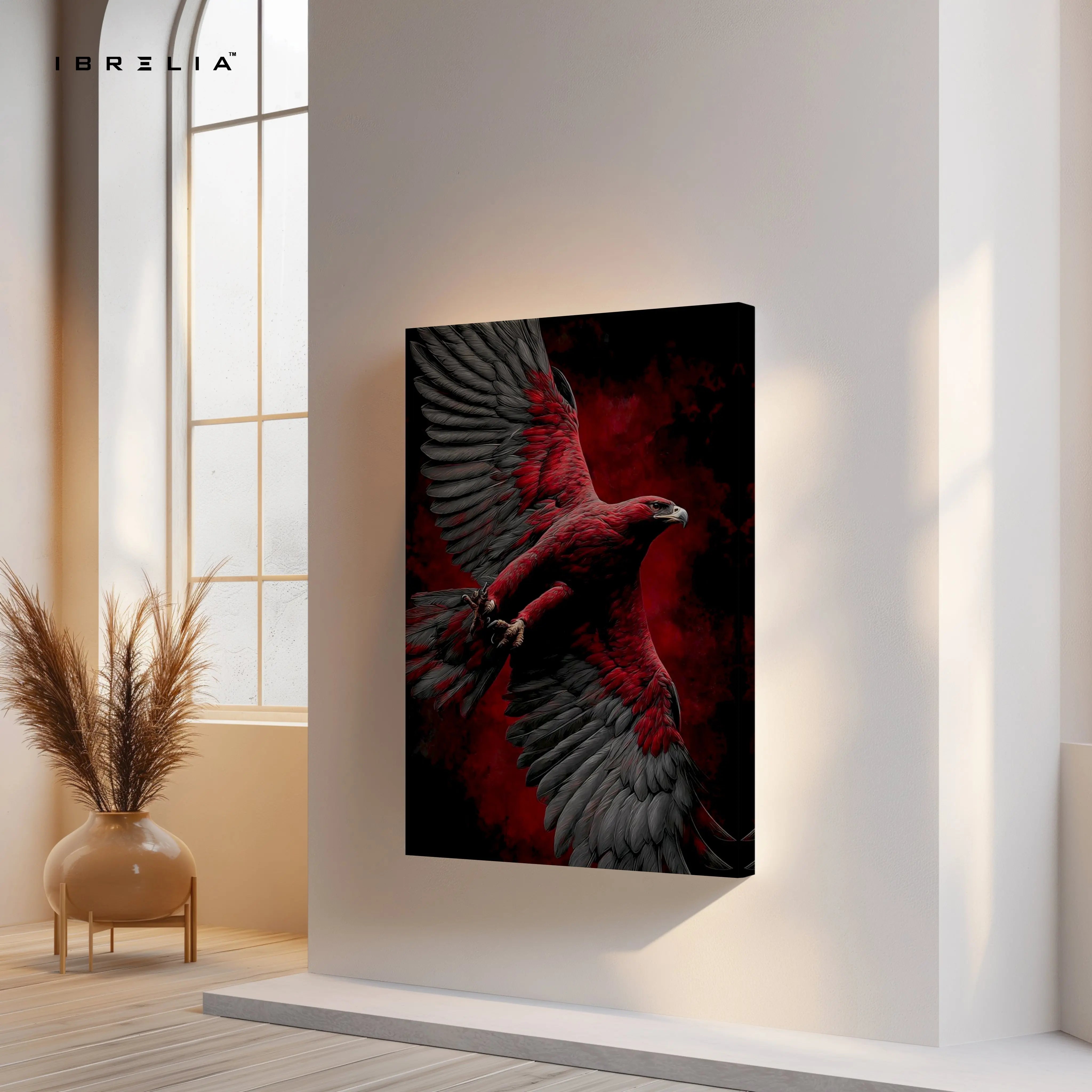 Red Eagle Power Wall Art – Majestic Bird Canvas Frame | Dark Aesthetic Wildlife Poster Pakistan | IBRELIA™ IBRELIA