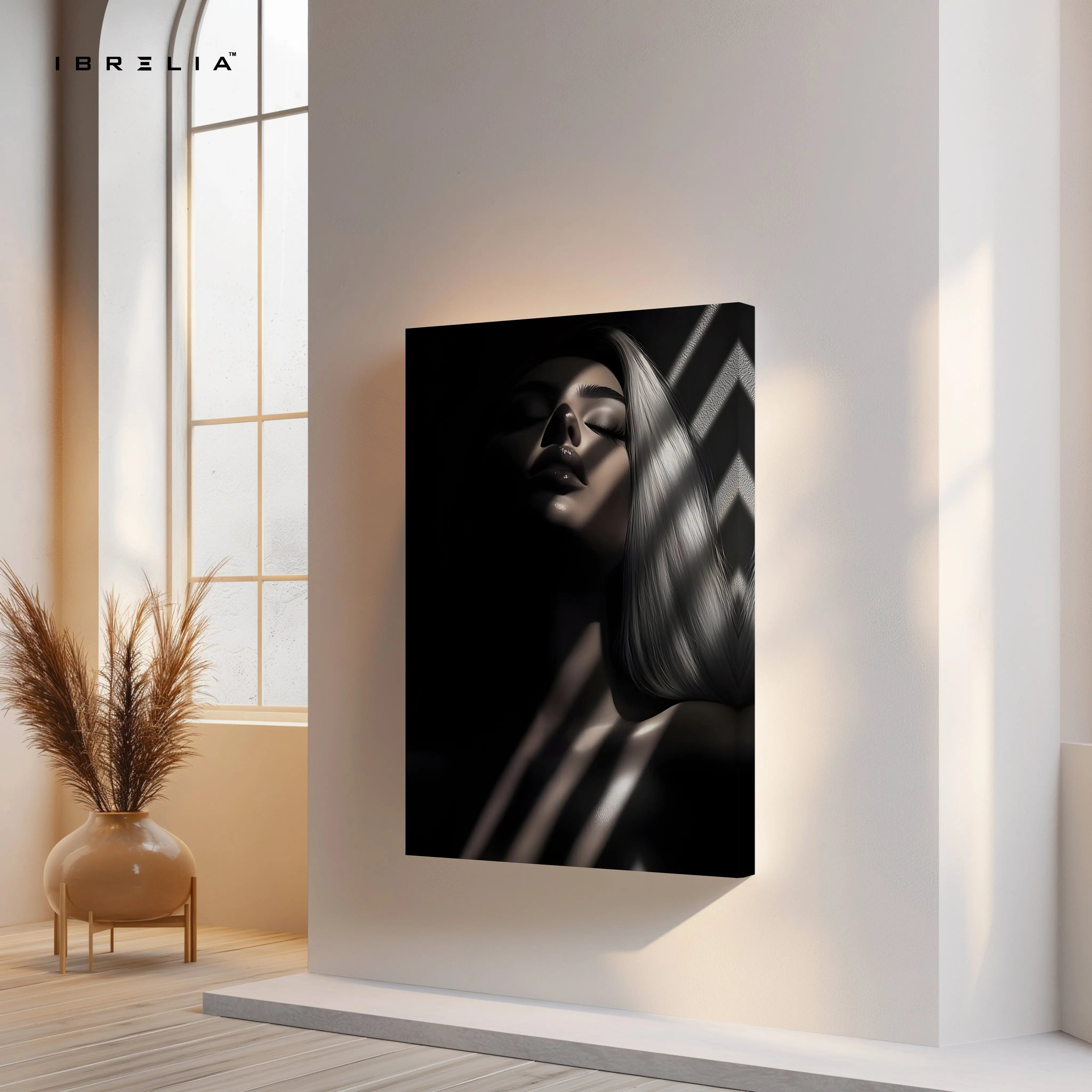 Shadowlight Siren – Dark Feminine Noir Portrait Art | 4K Ultra Wrap Frame Wall Art in Pakistan | IBRELIA™ IBRELIA