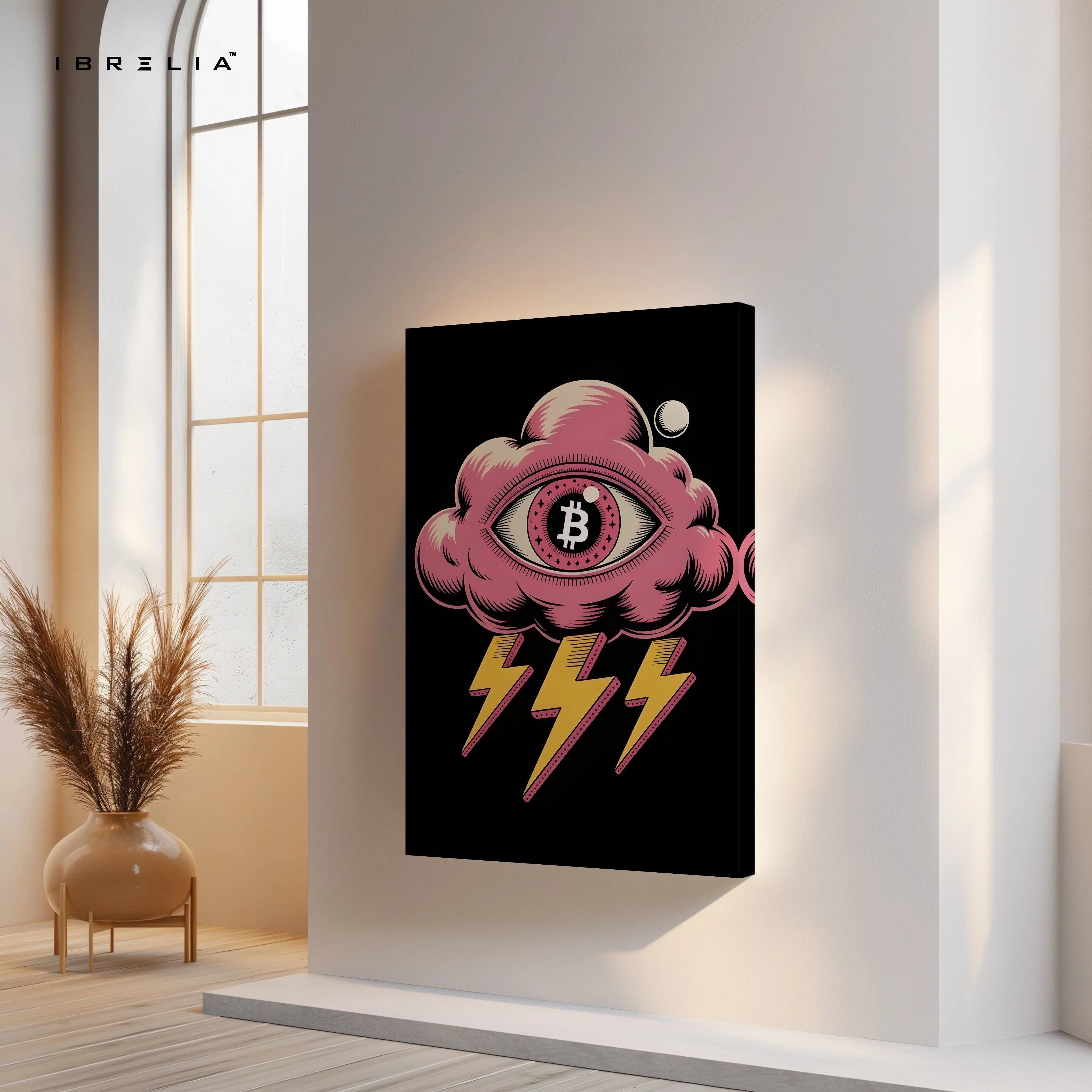 Bitcoin Storm Vision – 4K Ultra Wrap Frame Crypto Pop Art Wall Art | IBRELIA™ IBRELIA