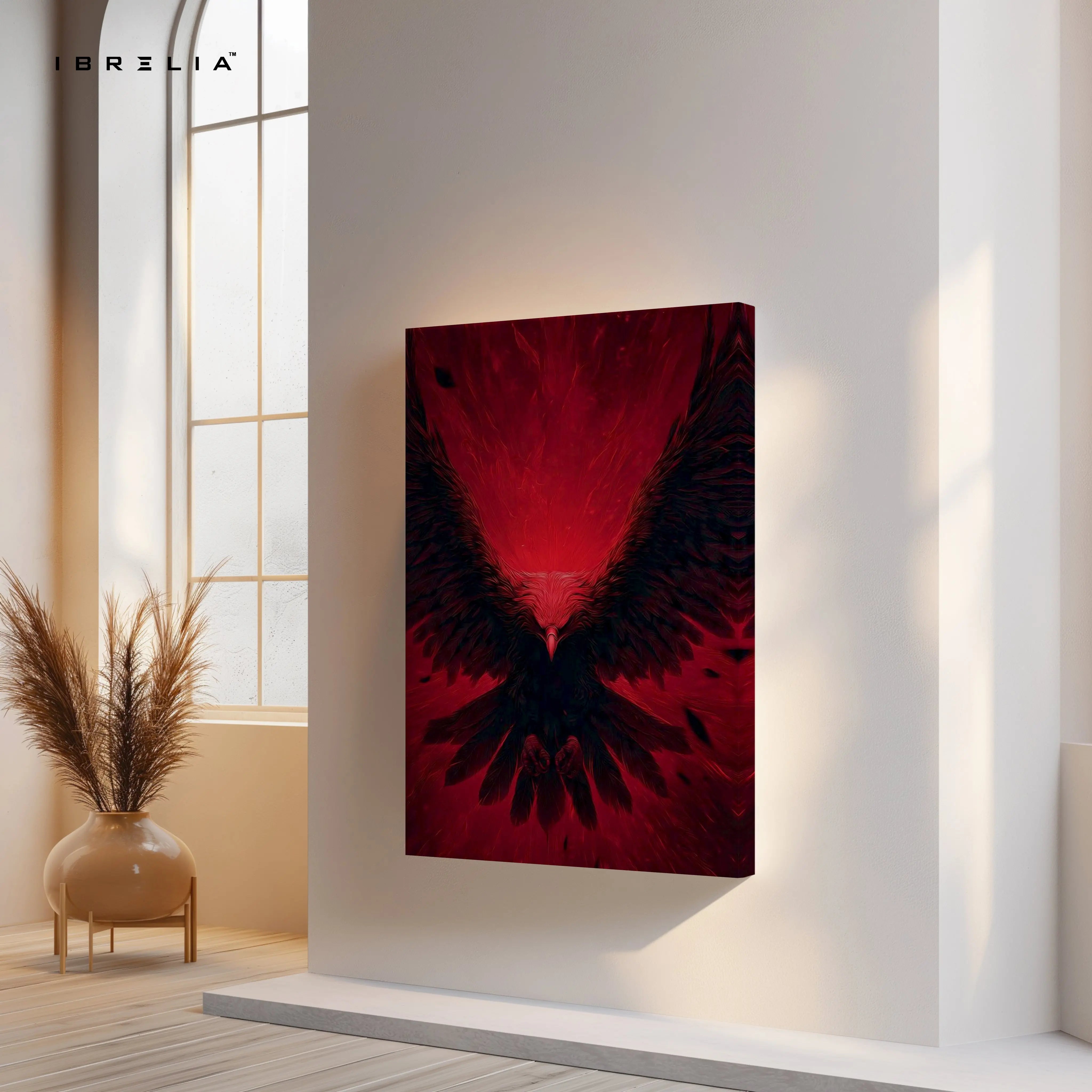 Red Eagle Wall Art – Dark Phoenix Bird Canvas Frame | Powerful Wings Poster Pakistan | IBRELIA™ IBRELIA