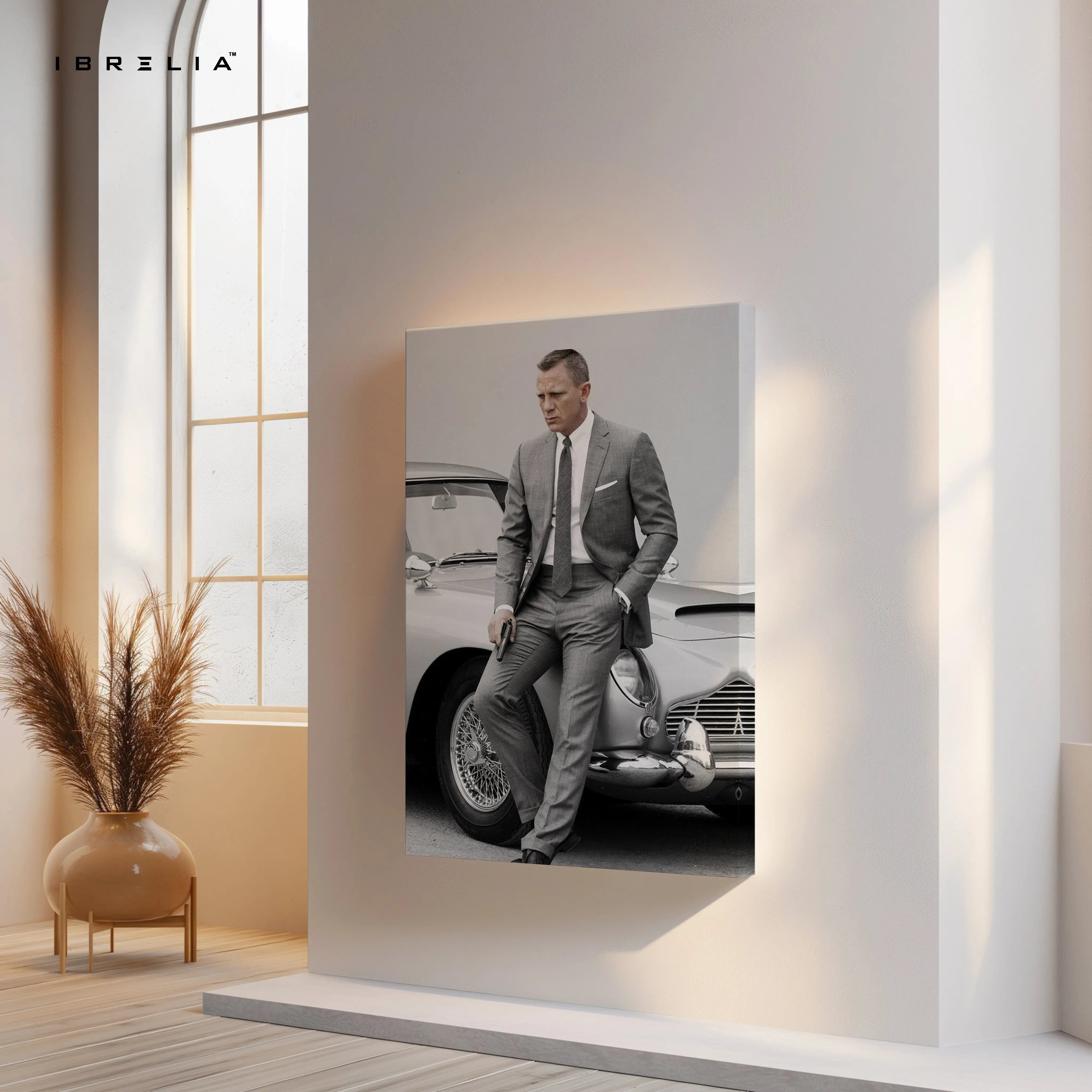 James Bond Aston Martin Portrait – 007 Minimal Cinematic 4K Ultra Wrap Frame Wall Art in Pakistan | IBRELIA™ IBRELIA