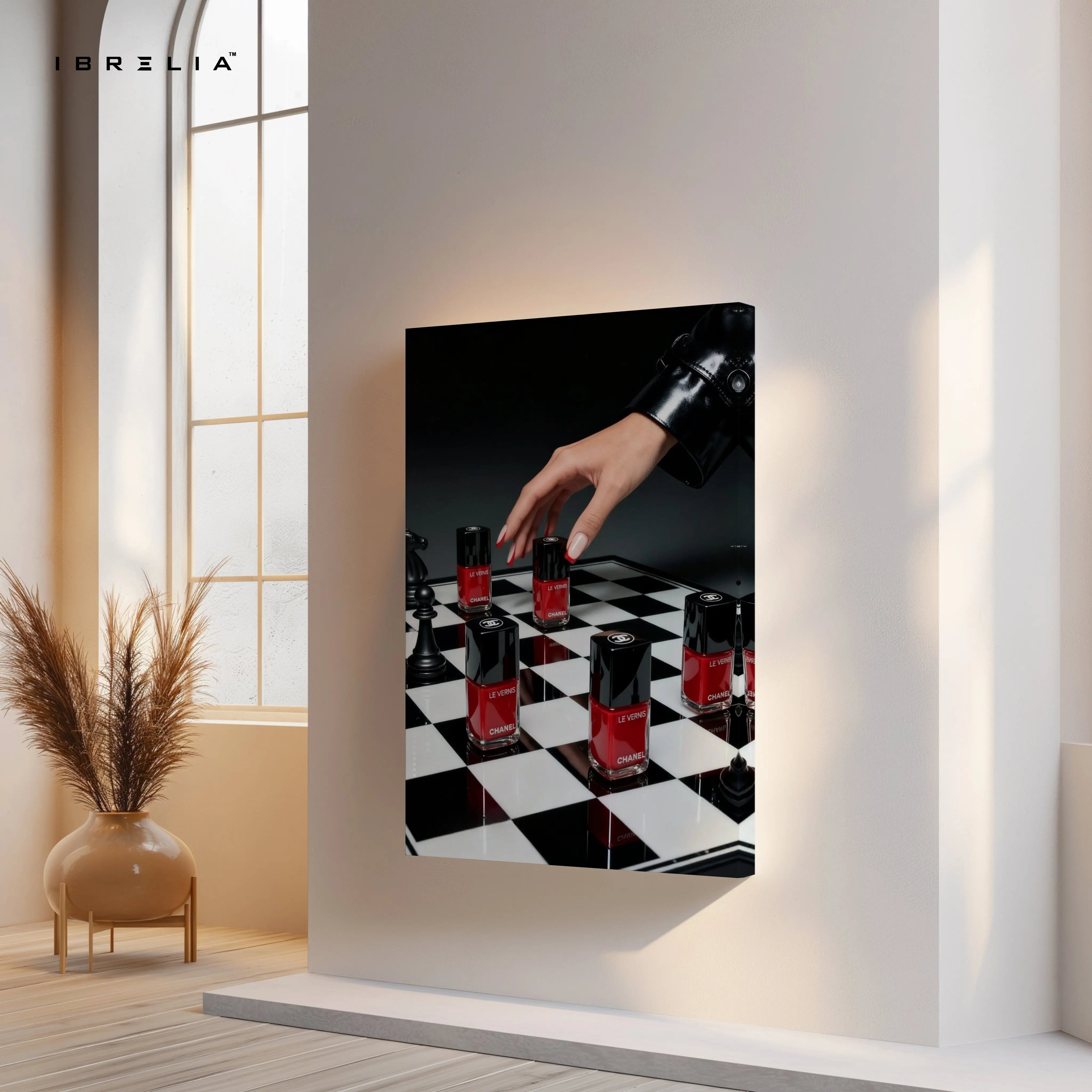 Red Nail Polish Chess Strategy Art – 4K Ultra Wrap Frame Wall Art in Pakistan | IBRELIA™ IBRELIA