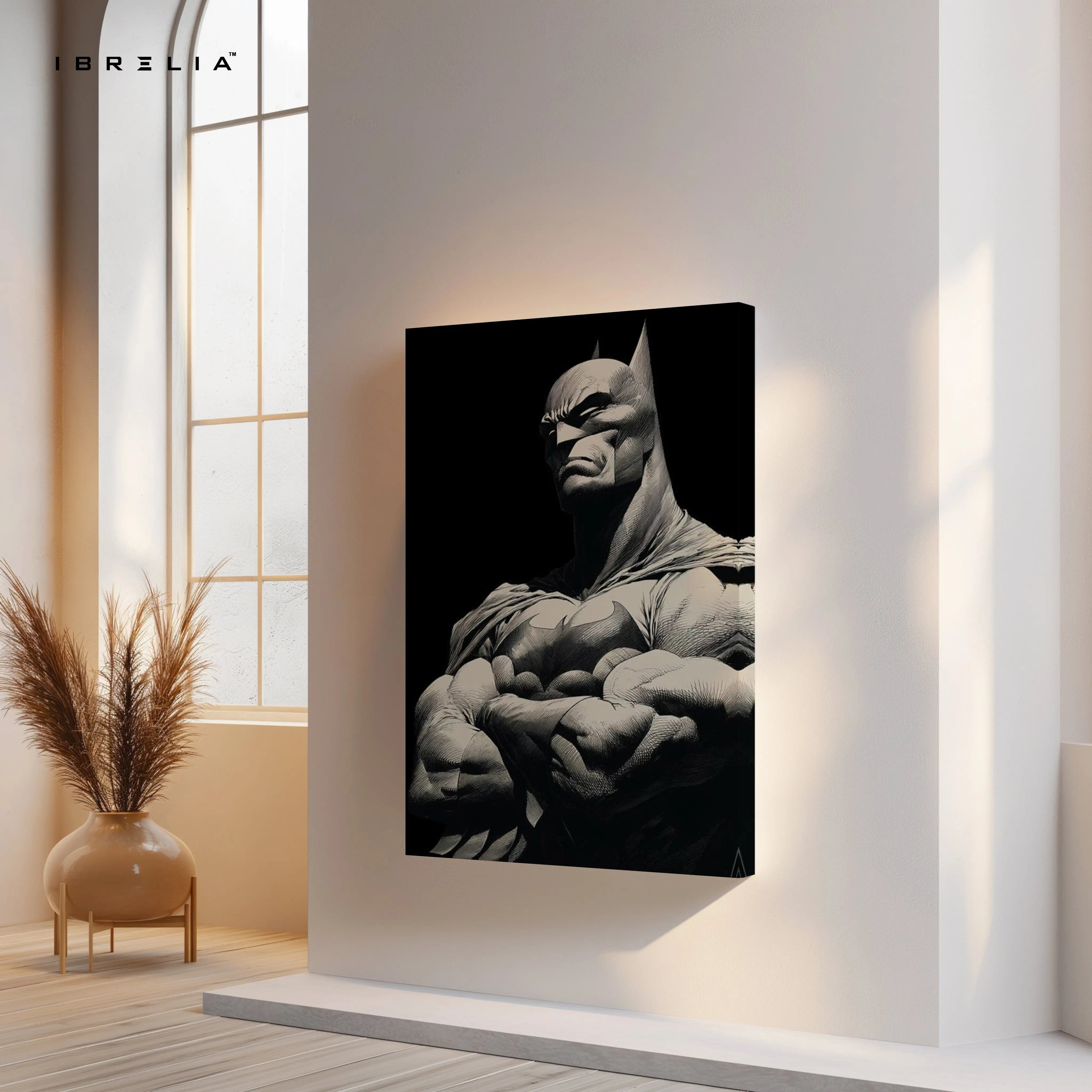 Monochrome Dark Knight – Sculpted Vigilante Noir Art | 4K Ultra Wrap Frame Wall Art in Pakistan | IBRELIA™ IBRELIA