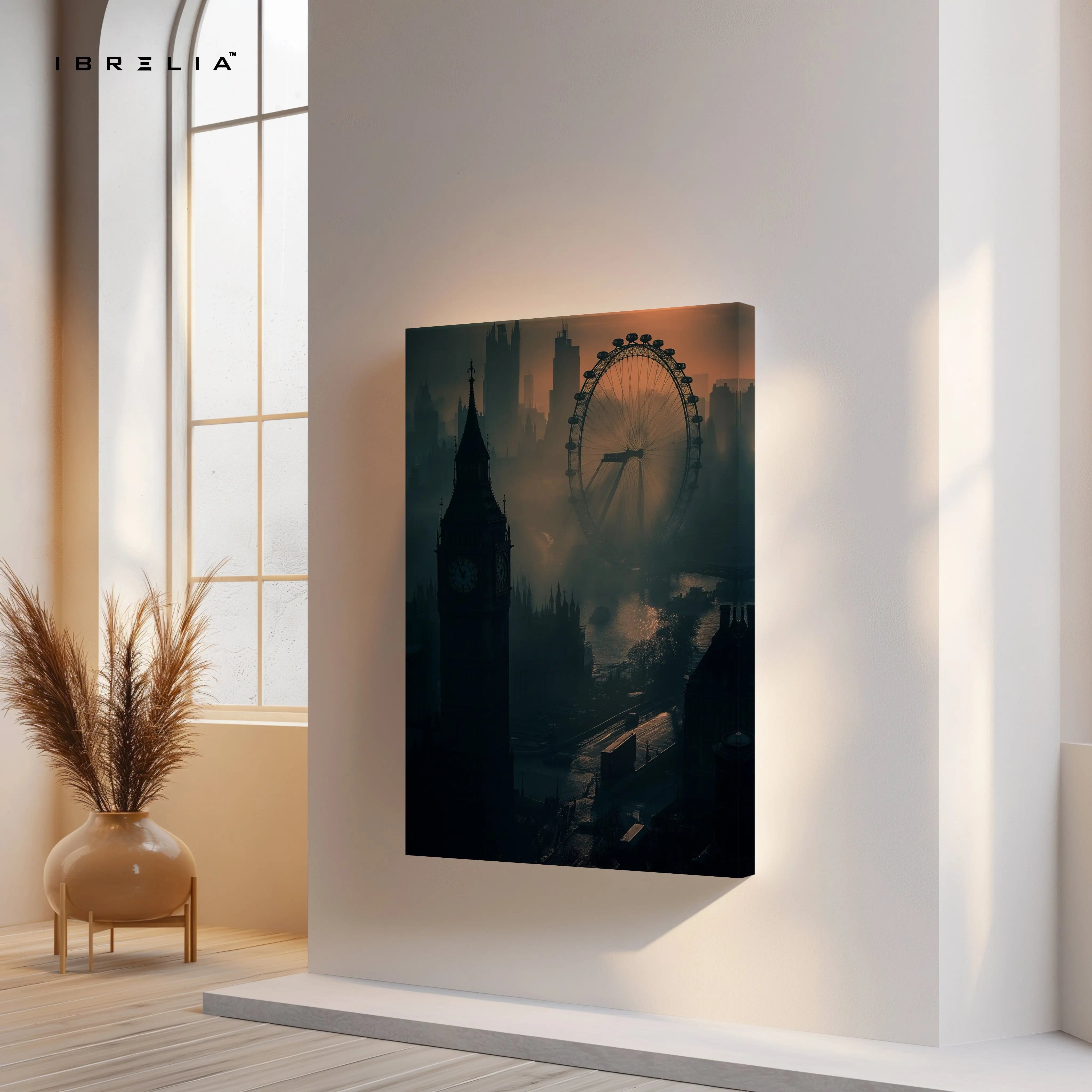 London Noir Skyline Art – Big Ben & London Eye Cinematic Wall Art | 4K Ultra Wrap Frame Wall Art in Pakistan | IBRELIA™ IBRELIA