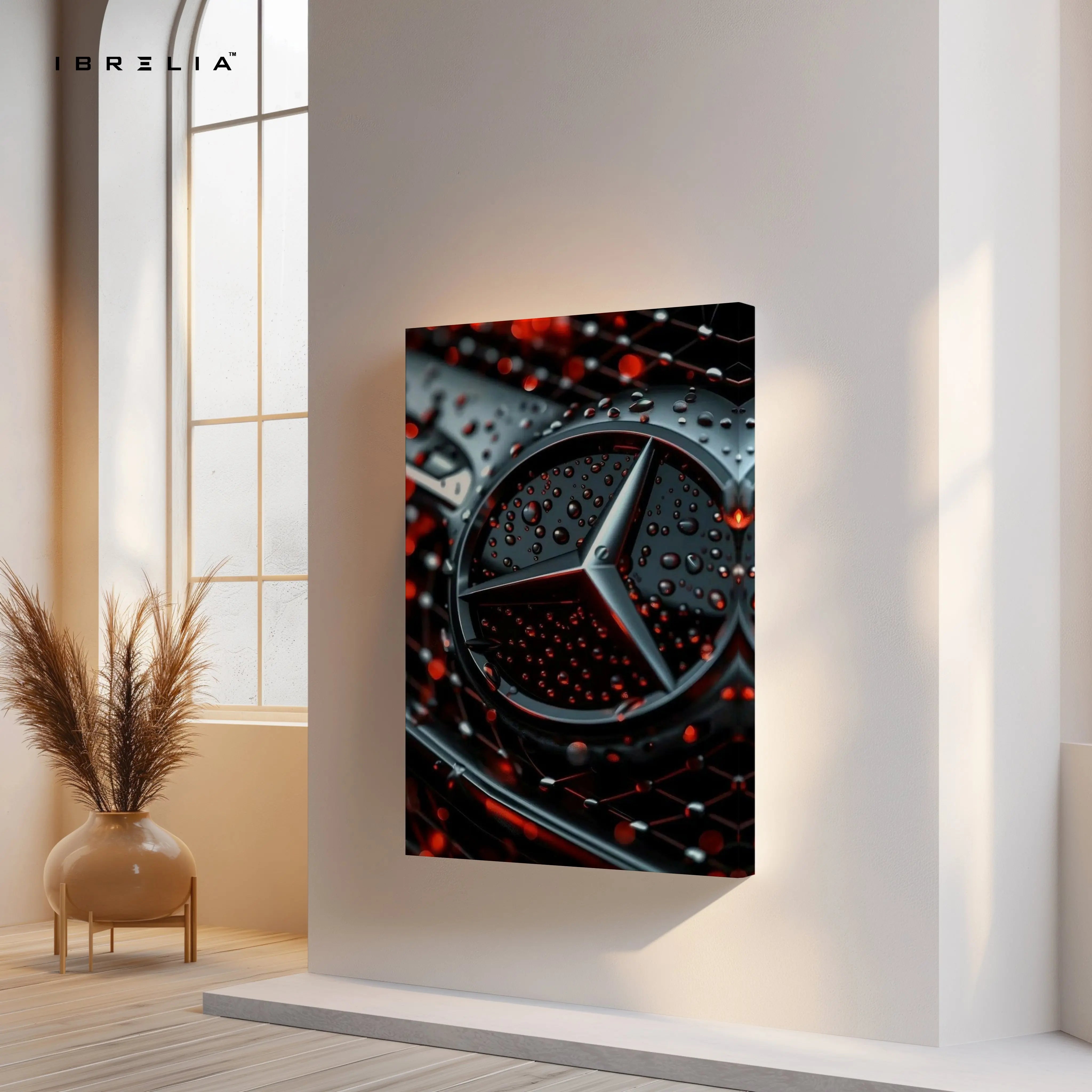 Mercedes Benz Emblem Rain Edition – 4K Ultra Wrap Frame Wall Art | IBRELIA™ IBRELIA