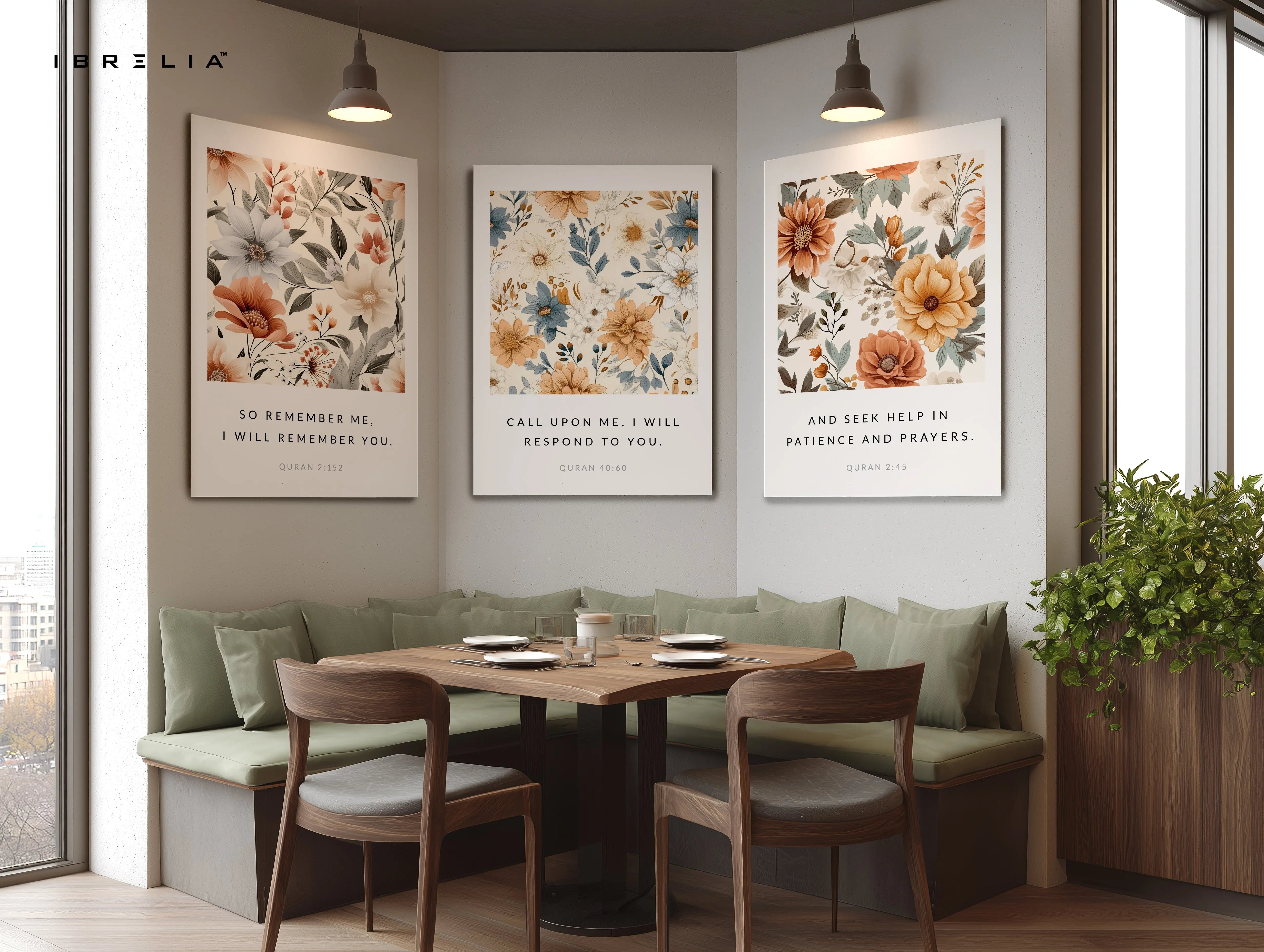 Quran Reminder Floral Islamic Quotes 3 Panel 4K Ultra HD Wall Art in Pakistan | IBRELIA™ IBRELIA