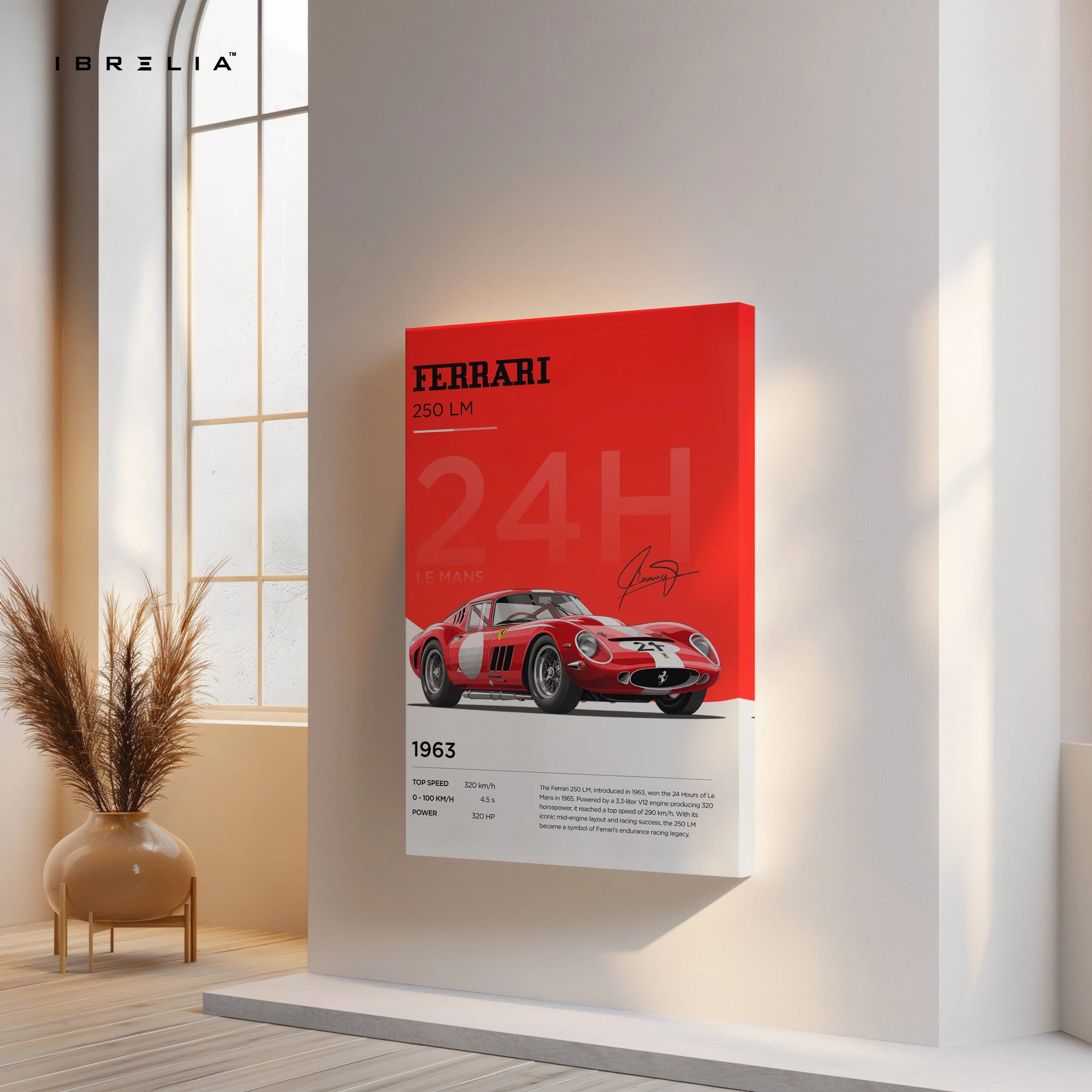Ferrari 250 LM 1963 Wall Art – Le Mans Classic Race Car Poster | Vintage Ferrari Motorsport Frame in Pakistan | IBRELIA™ IBRELIA