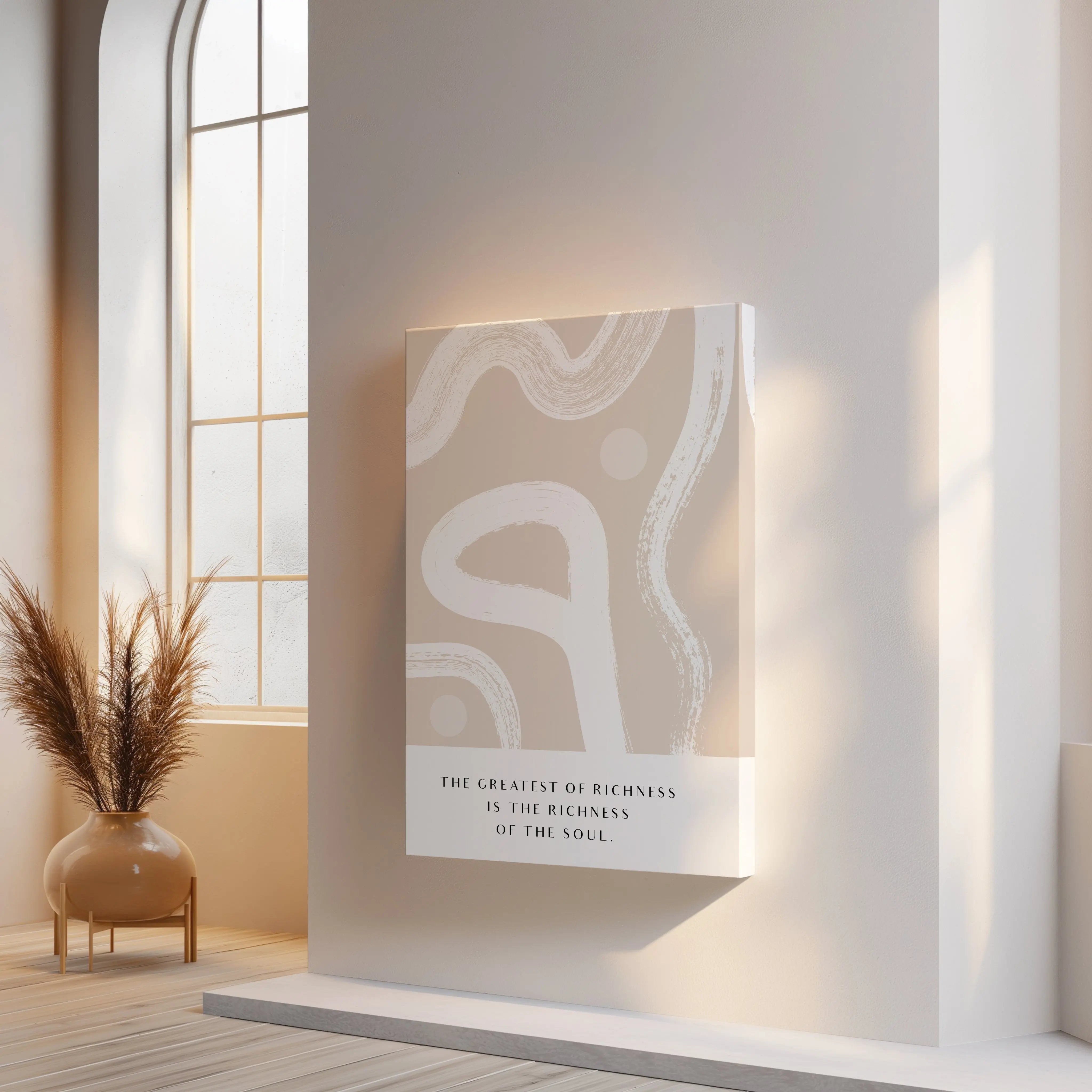 The Greatest Richness Islamic Quote Wall Art – Modern Neutral Abstract Design | 4K Ultra Wrap Frame Wall Art in Pakistan | IBRELIA™ IBRELIA