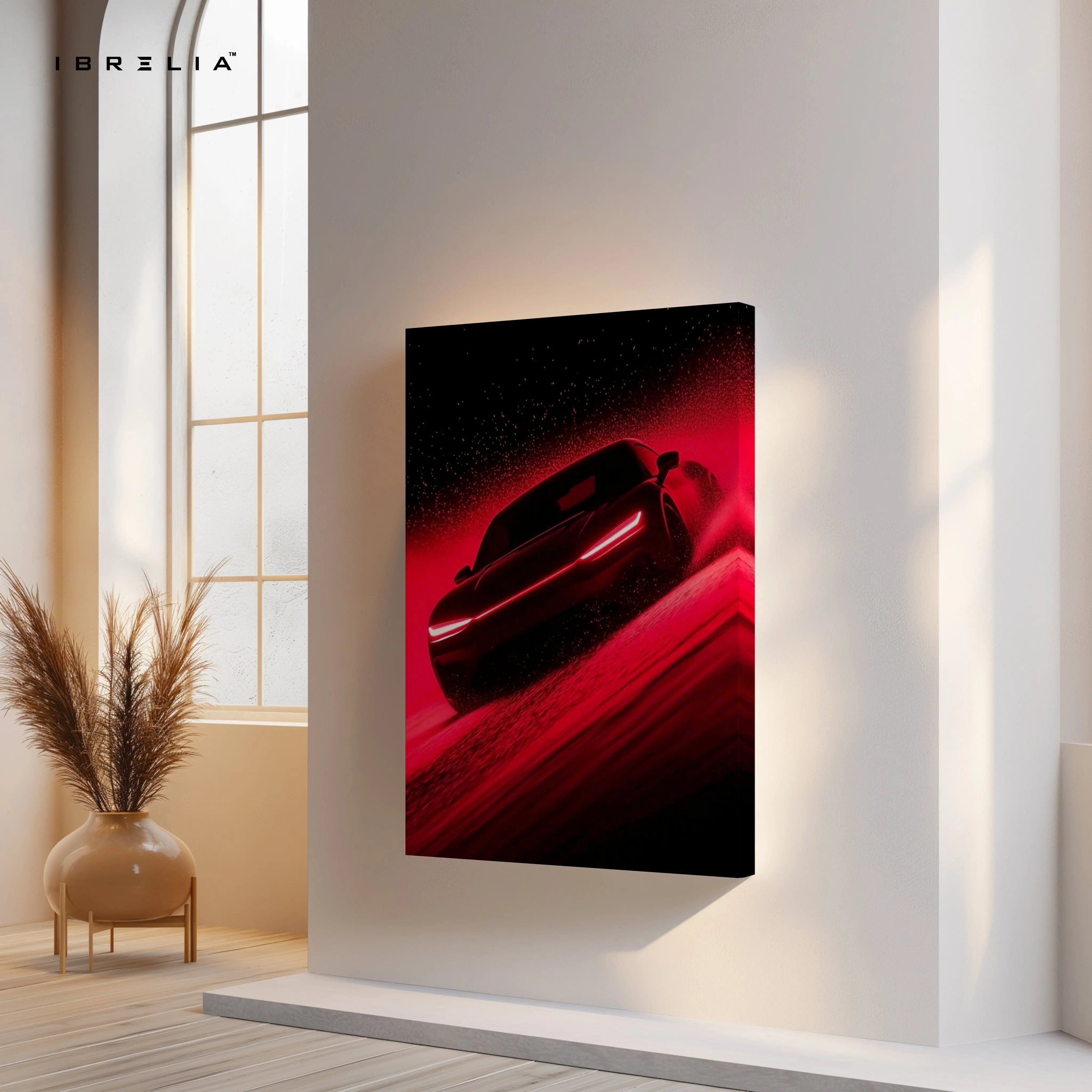 Red Supercar Motion Wall Art – Luxury Automotive Canvas Frame | Modern Sports Car Poster Pakistan | IBRELIA™ IBRELIA