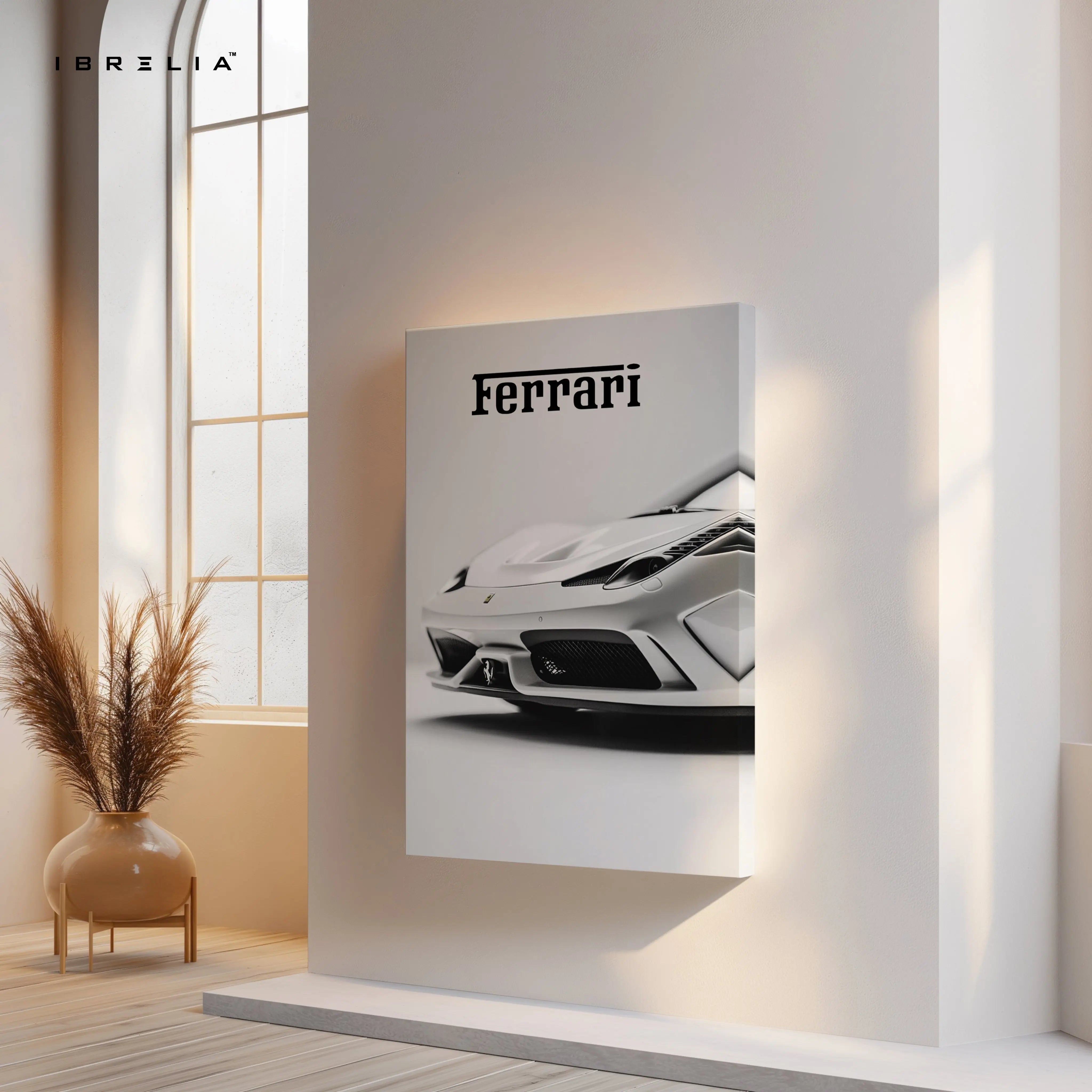 Ferrari Minimal Front Detail Wall Art – Luxury Supercar Poster | 4K Ultra Wrap Frame Wall Art in Pakistan | IBRELIA™ IBRELIA