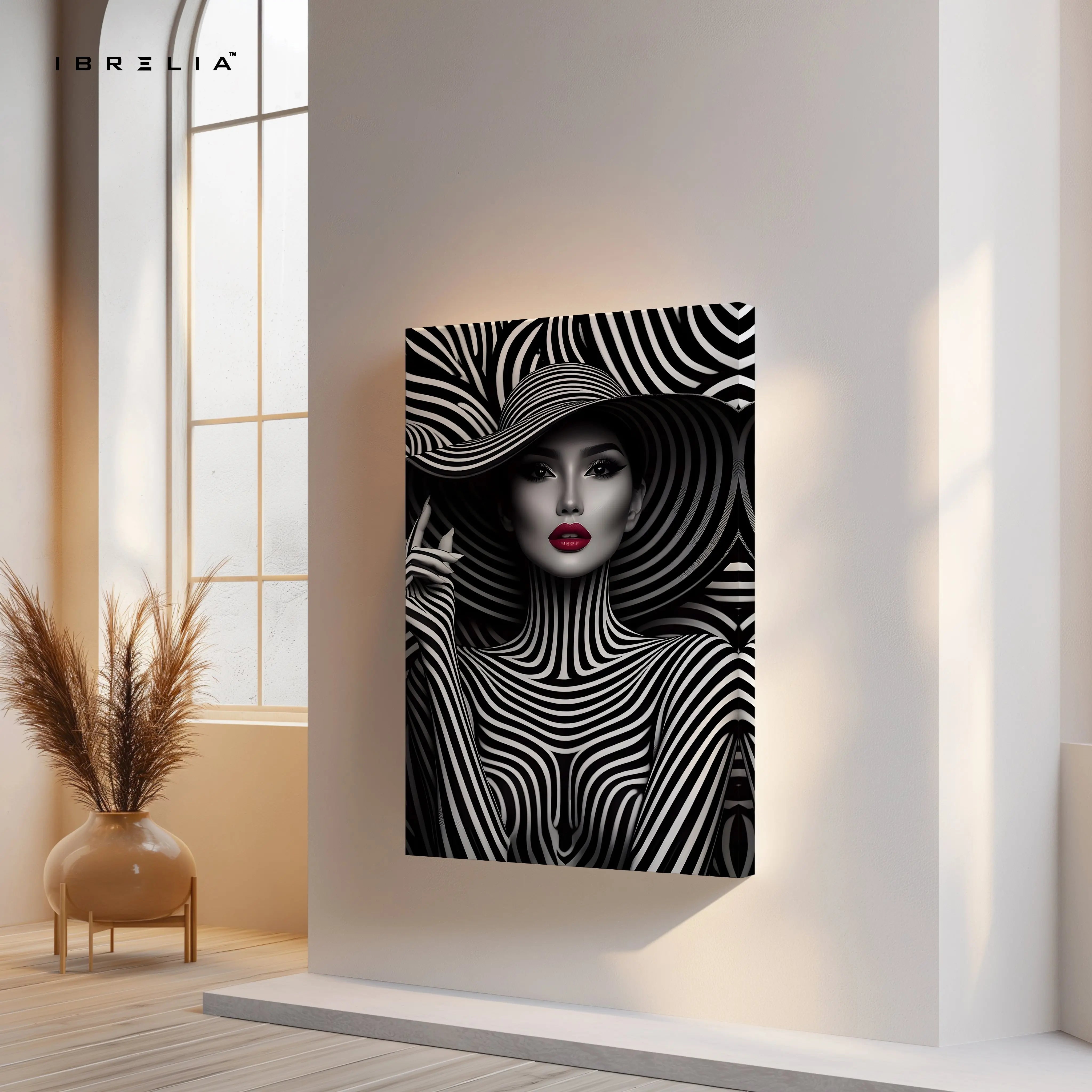 Monochrome Vogue Muse – Black & White Fashion Portrait Art | 4K Ultra Wrap Frame Wall Art in Pakistan | IBRELIA™ IBRELIA