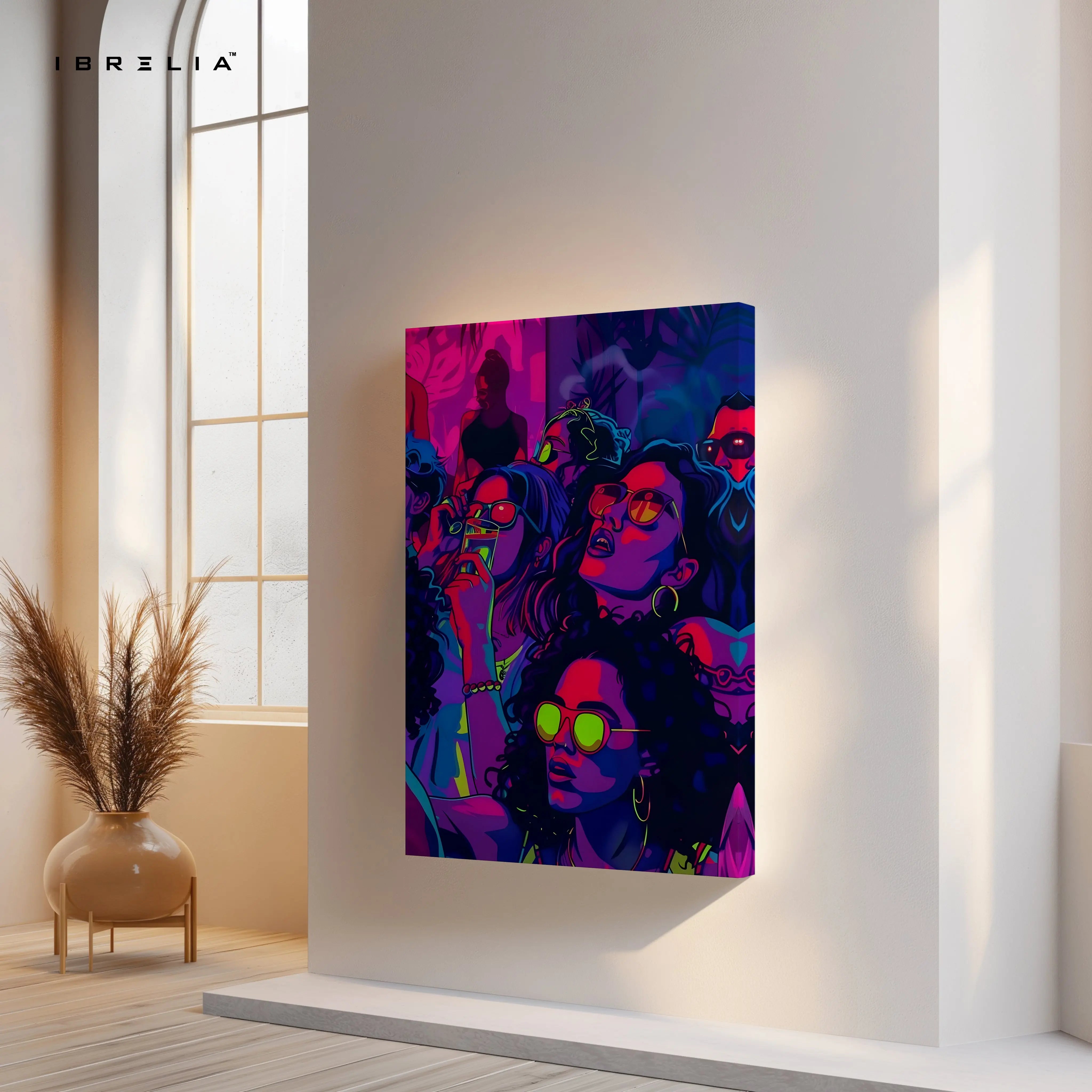 Neon Reverie Collective – Pop Art Nightlife Women Illustration | 4K Ultra Wrap Frame Wall Art in Pakistan | IBRELIA™ IBRELIA