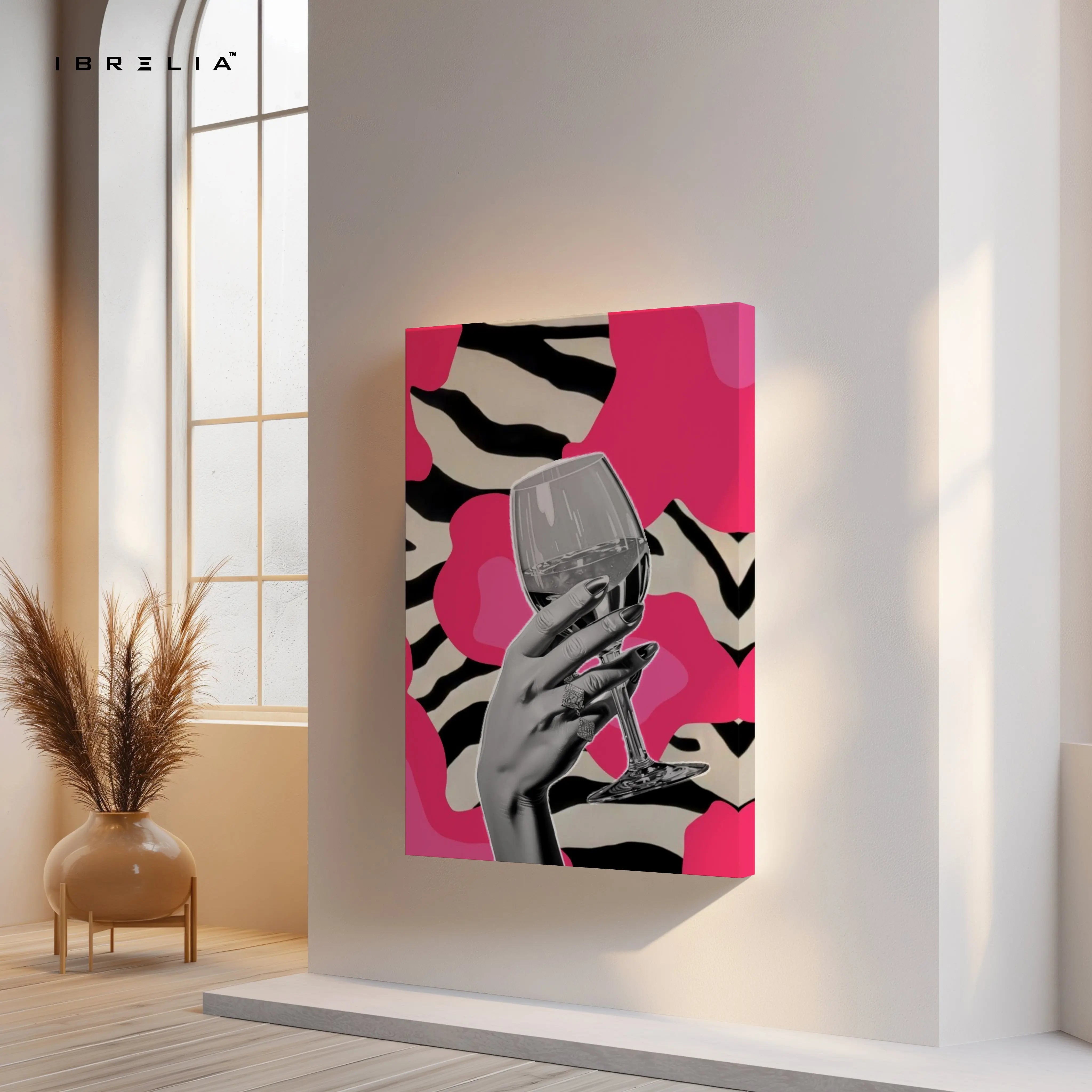 Pink Zebra Wine Glam Art – 4K Ultra Wrap Frame Wall Art in Pakistan | IBRELIA™ IBRELIA