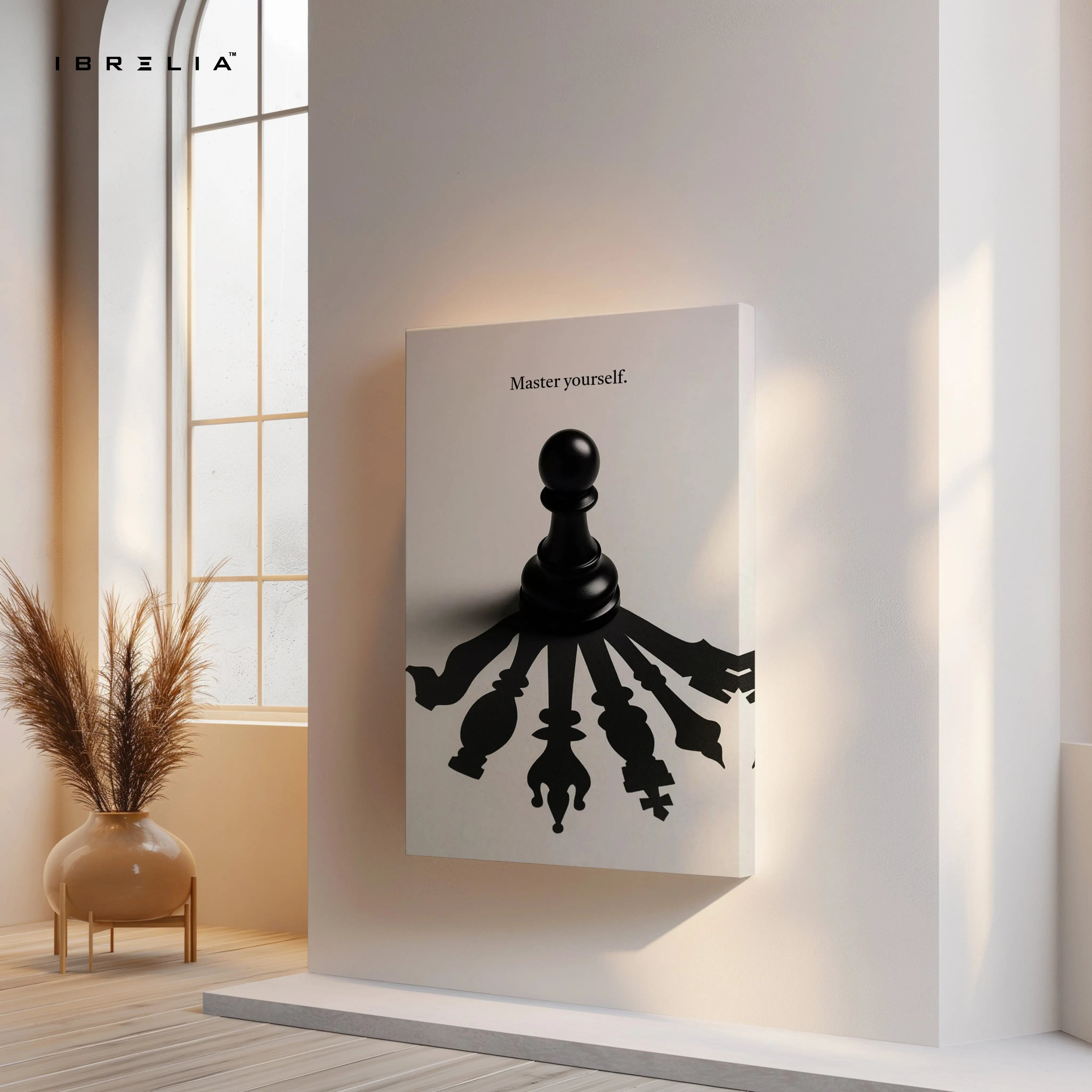 Master Yourself – Minimal Chess Philosophy Art | 4K Ultra Wrap Frame Wall Art in Pakistan | IBRELIA™ IBRELIA