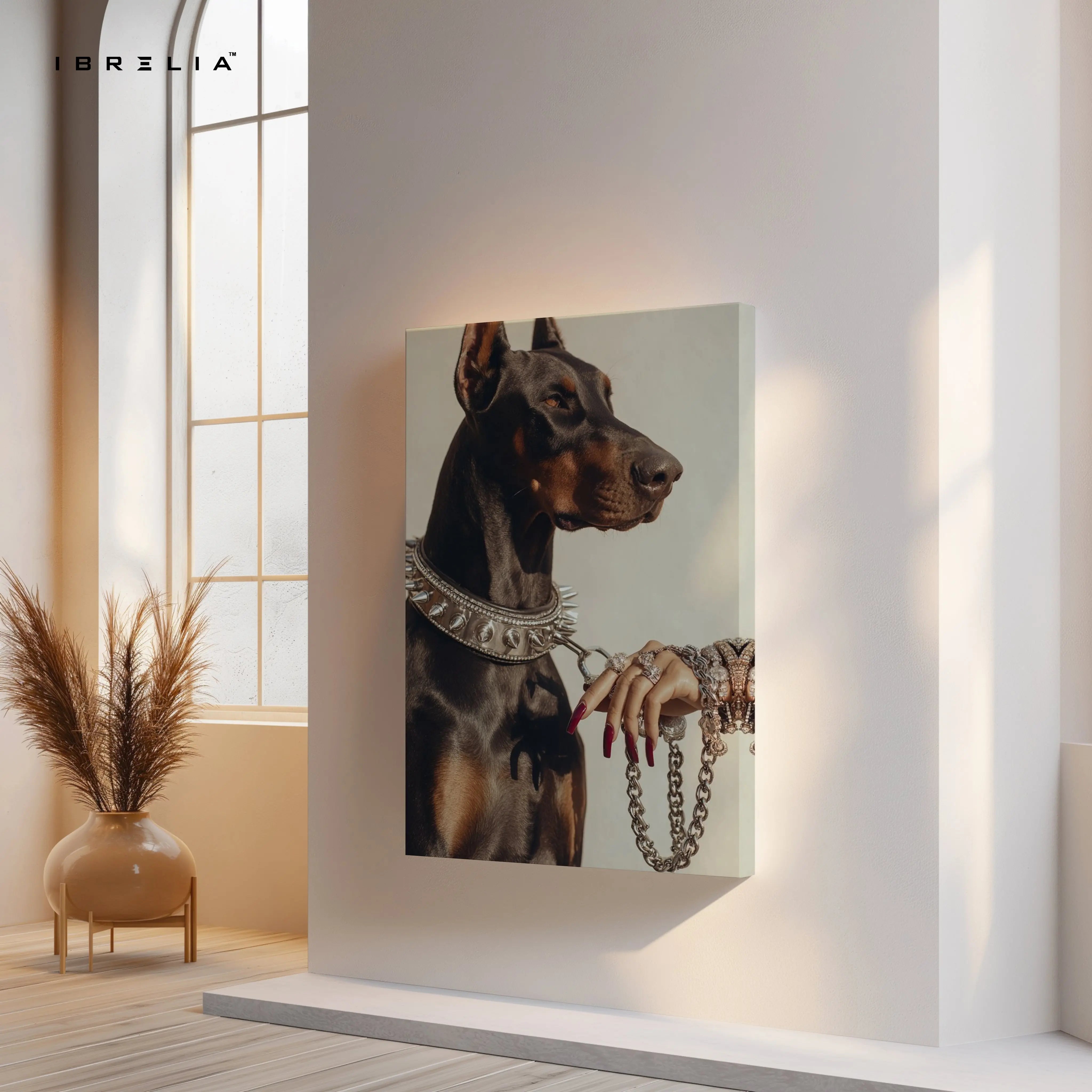 Luxury Doberman with Chain Collar – 4K Ultra Wrap Frame Wall Art in Pakistan | IBRELIA™ IBRELIA