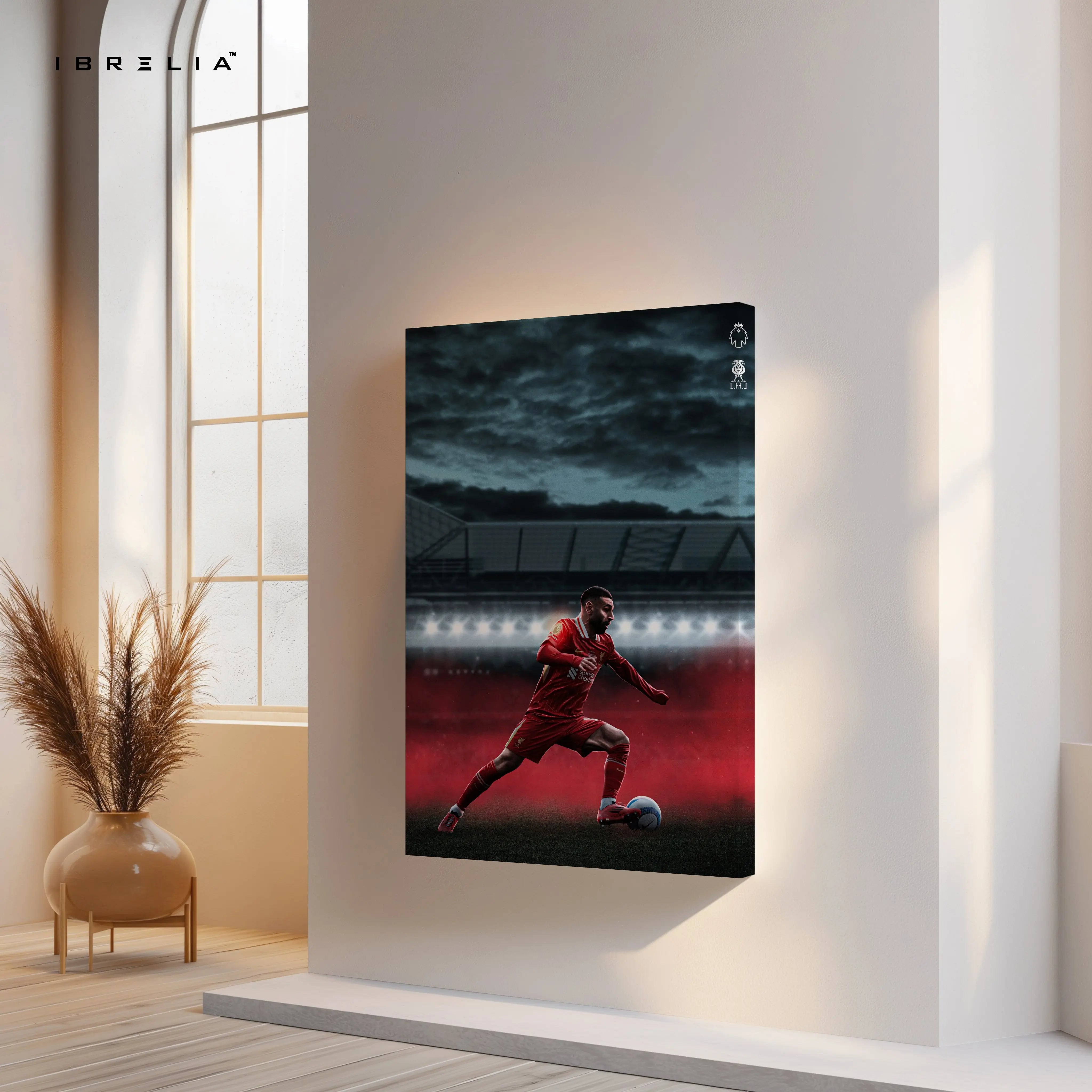 Crimson Night Striker – Cinematic Football Action Art | 4K Ultra Wrap Frame Wall Art in Pakistan | IBRELIA™ IBRELIA