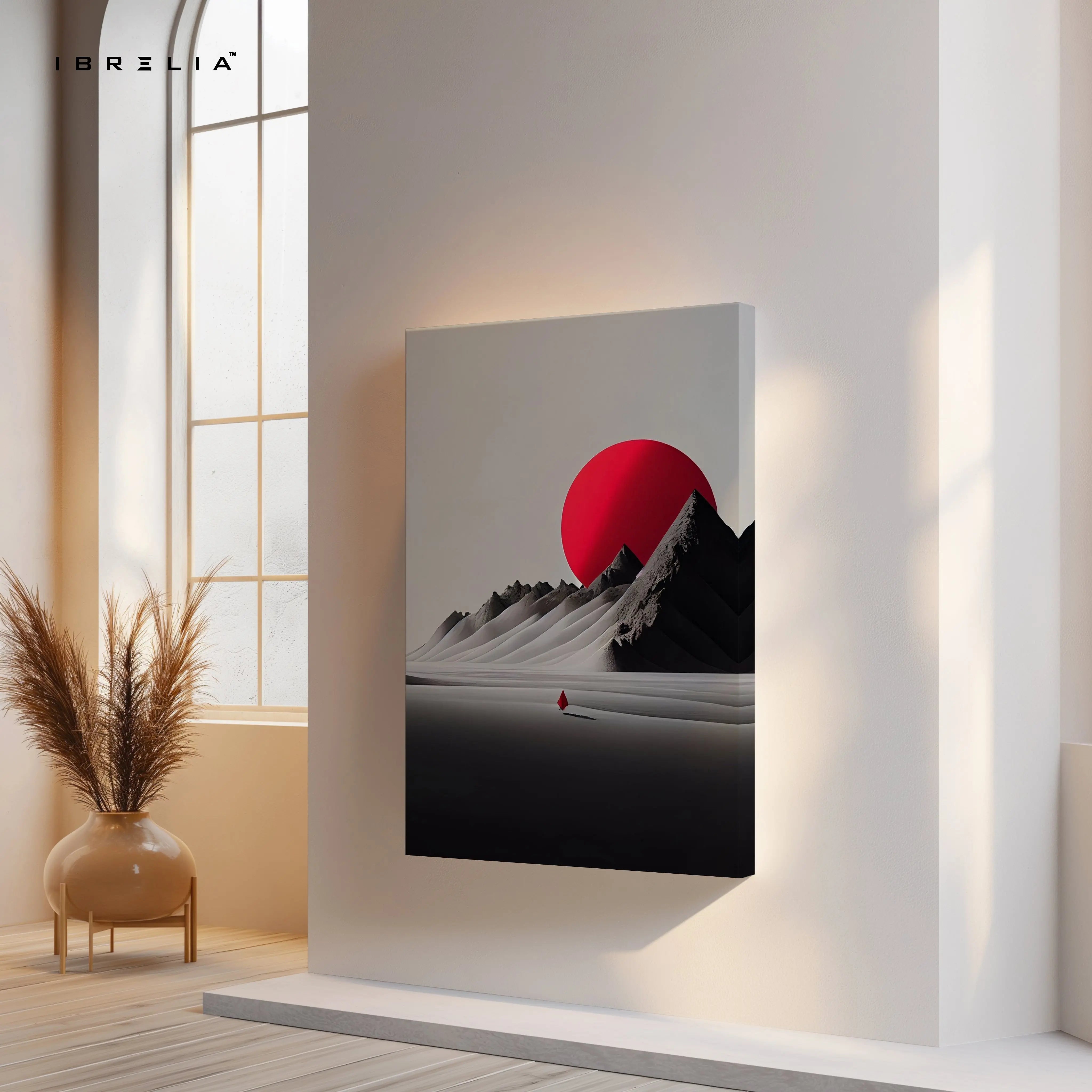 Crimson Horizon Solitude – Minimal Desert Sun Art | 4K Ultra Wrap Frame Wall Art in Pakistan | IBRELIA™ IBRELIA