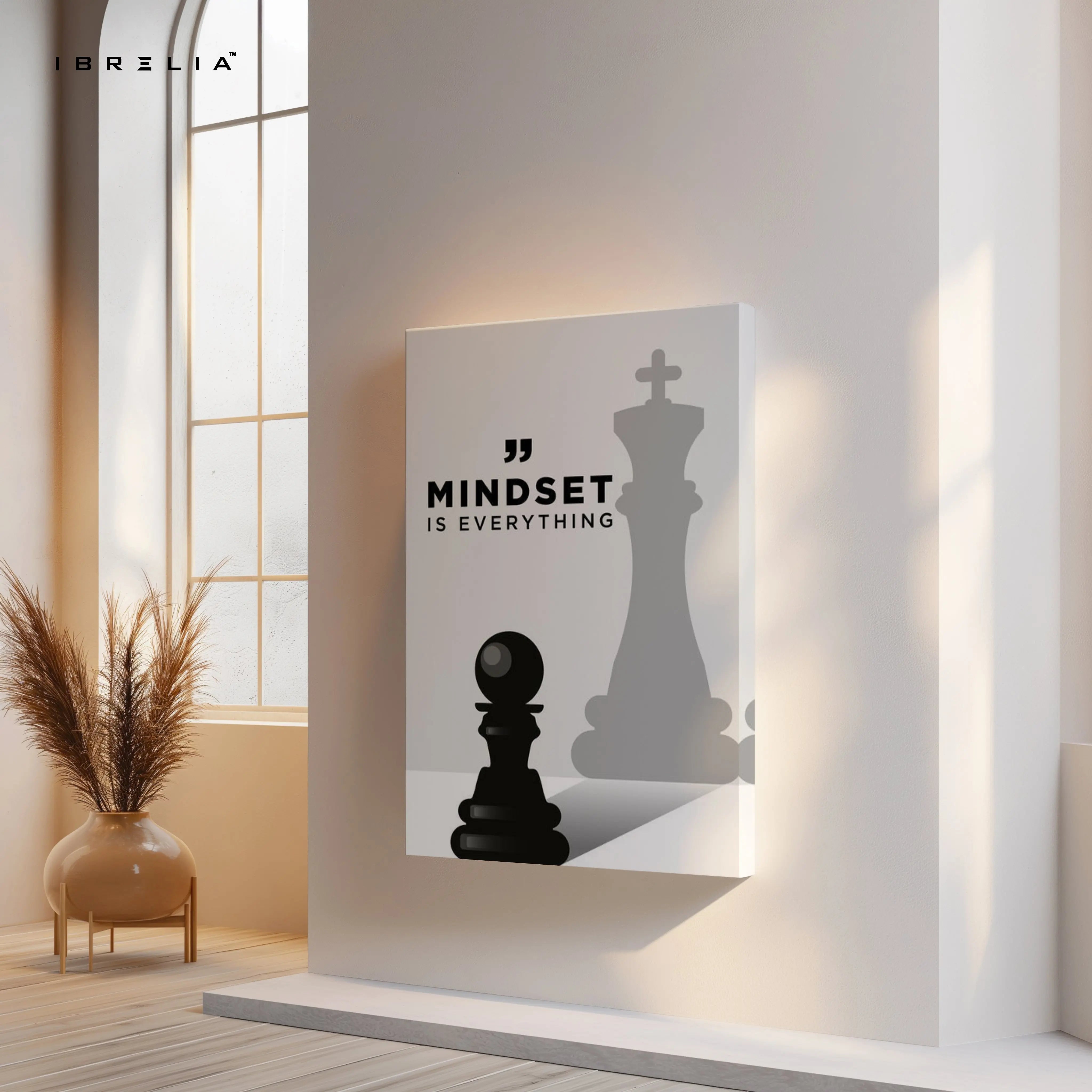 Mindset Is Everything – Minimal Motivational Chess Art | 4K Ultra Wrap Frame Wall Art in Pakistan | IBRELIA™ IBRELIA