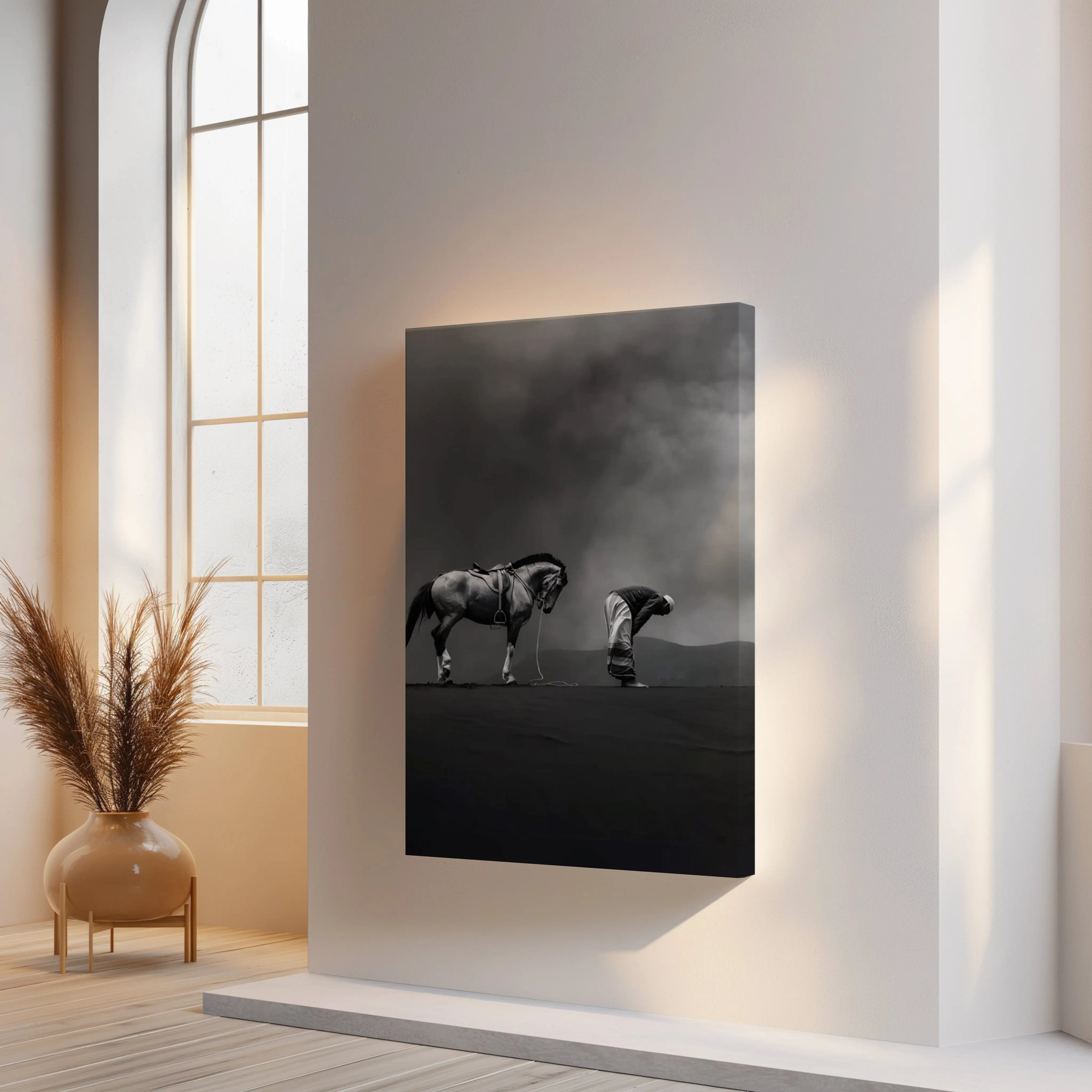 Sujood & Loyalty Art – Islamic Prayer with Horse Wall Art | 4K Ultra Wrap Frame Wall Art in Pakistan | IBRELIA™ IBRELIA
