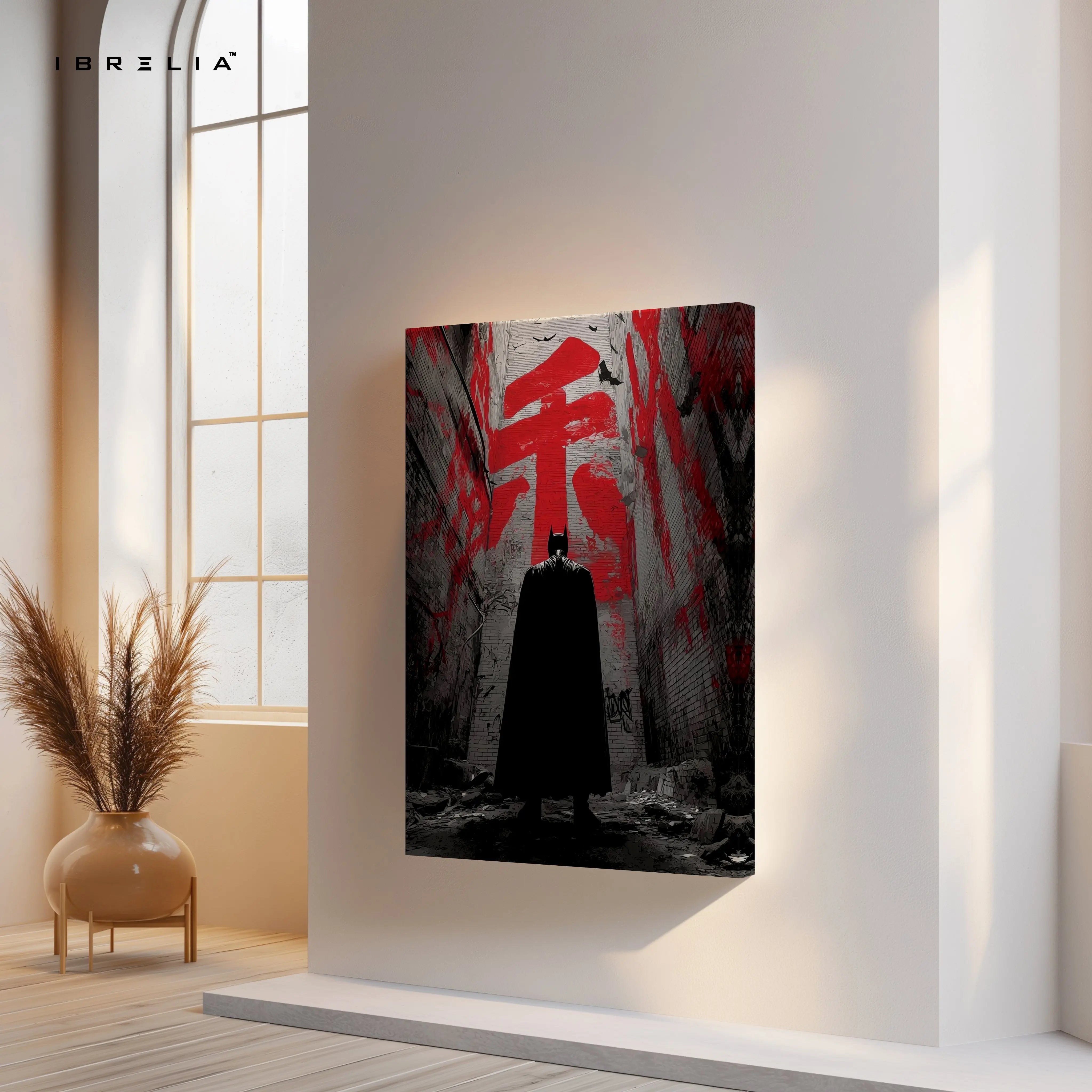 Batman Dark Alley Wall Art – Japanese Street Graffiti Canvas Frame | Gotham Shadow Poster Pakistan | IBRELIA™ IBRELIA