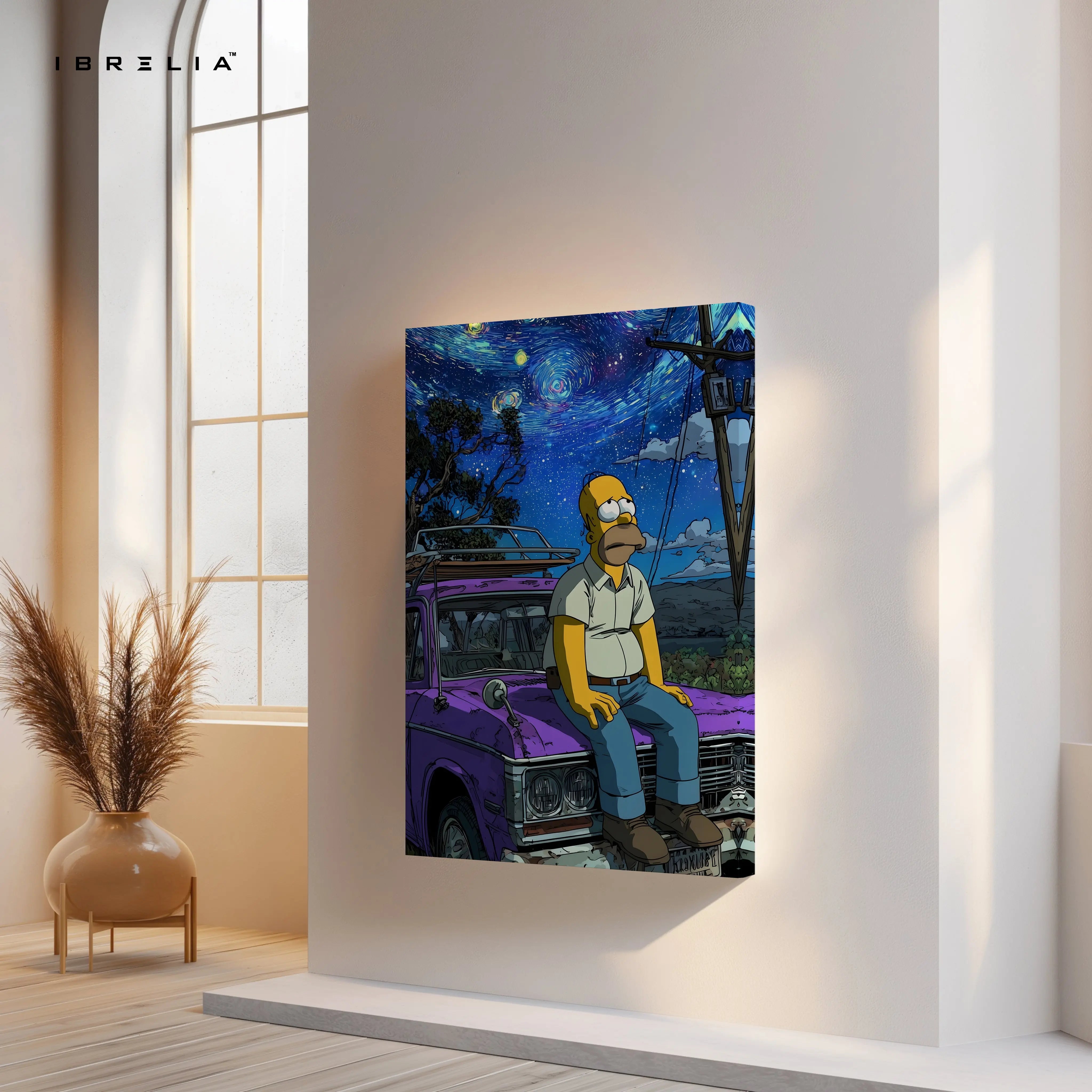 Homer Under the Starry Night – Pop Culture 4K Ultra Wrap Frame Wall Art | IBRELIA™ IBRELIA