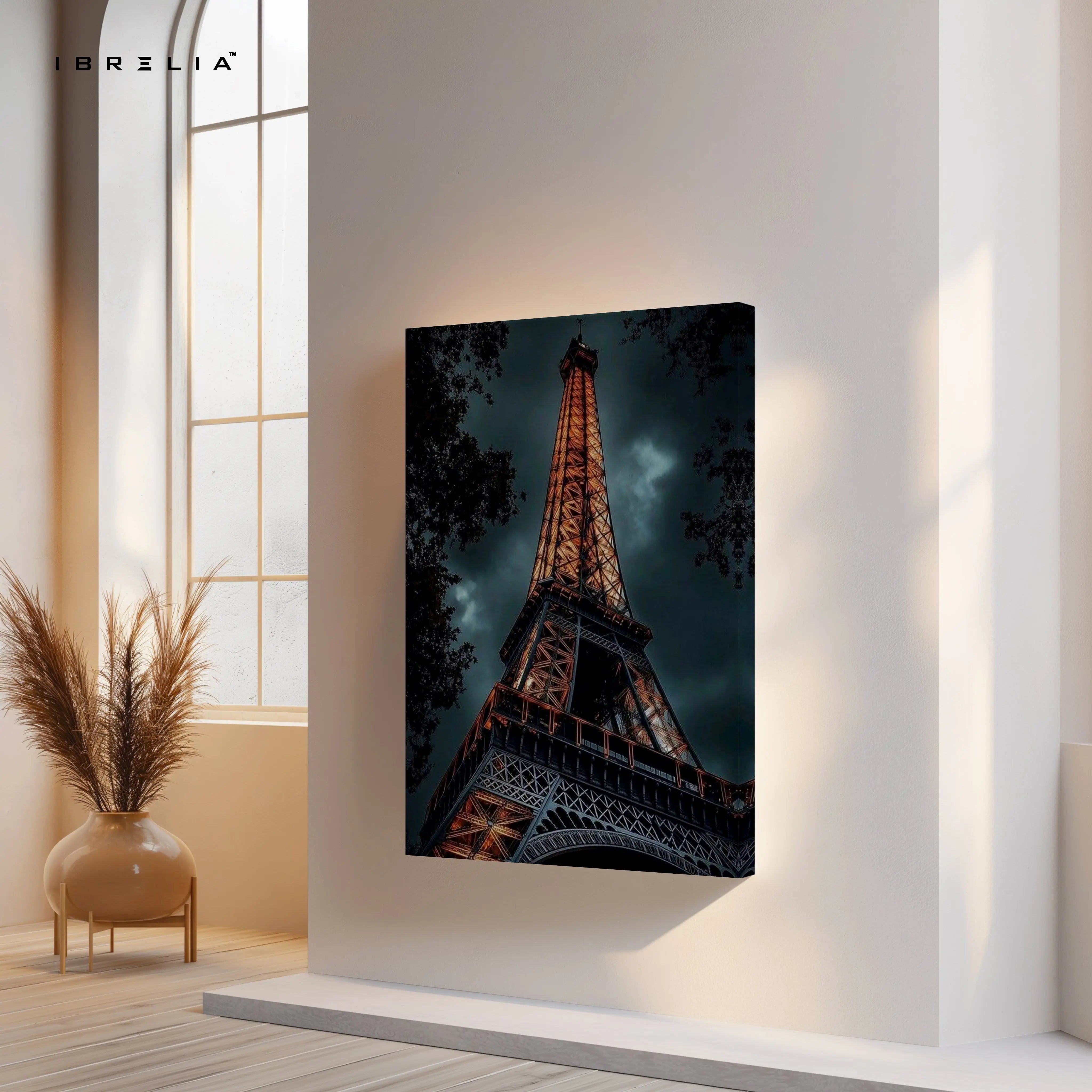 Eiffel Tower Noir Art – Dark Cinematic Paris Cityscape Wall Art | 4K Ultra Wrap Frame Wall Art in Pakistan | IBRELIA™ IBRELIA