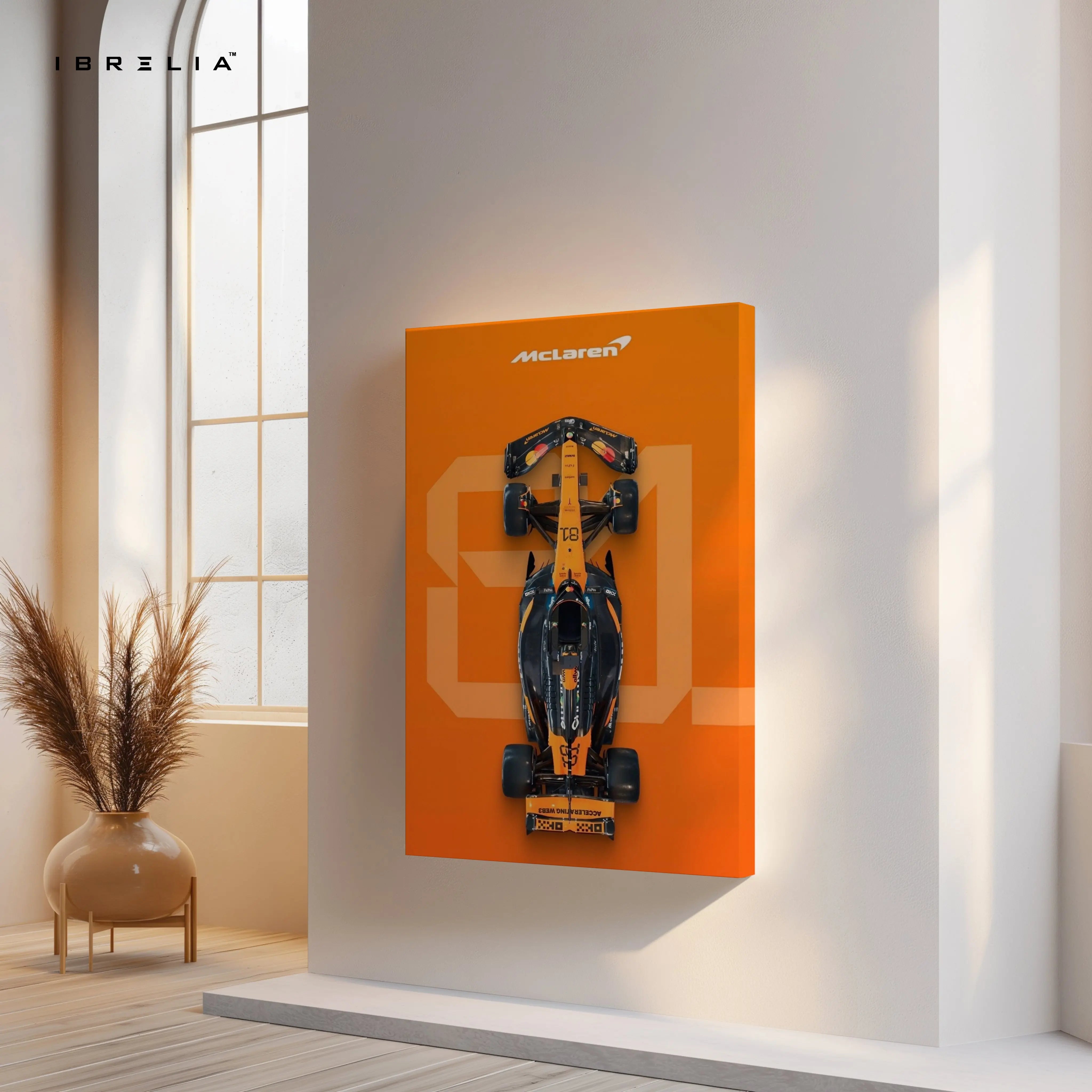 McLaren F1 Papaya Power – Top View Formula 1 Racing Art | 4K Ultra Wrap Frame Wall Art in Pakistan | IBRELIA™ IBRELIA