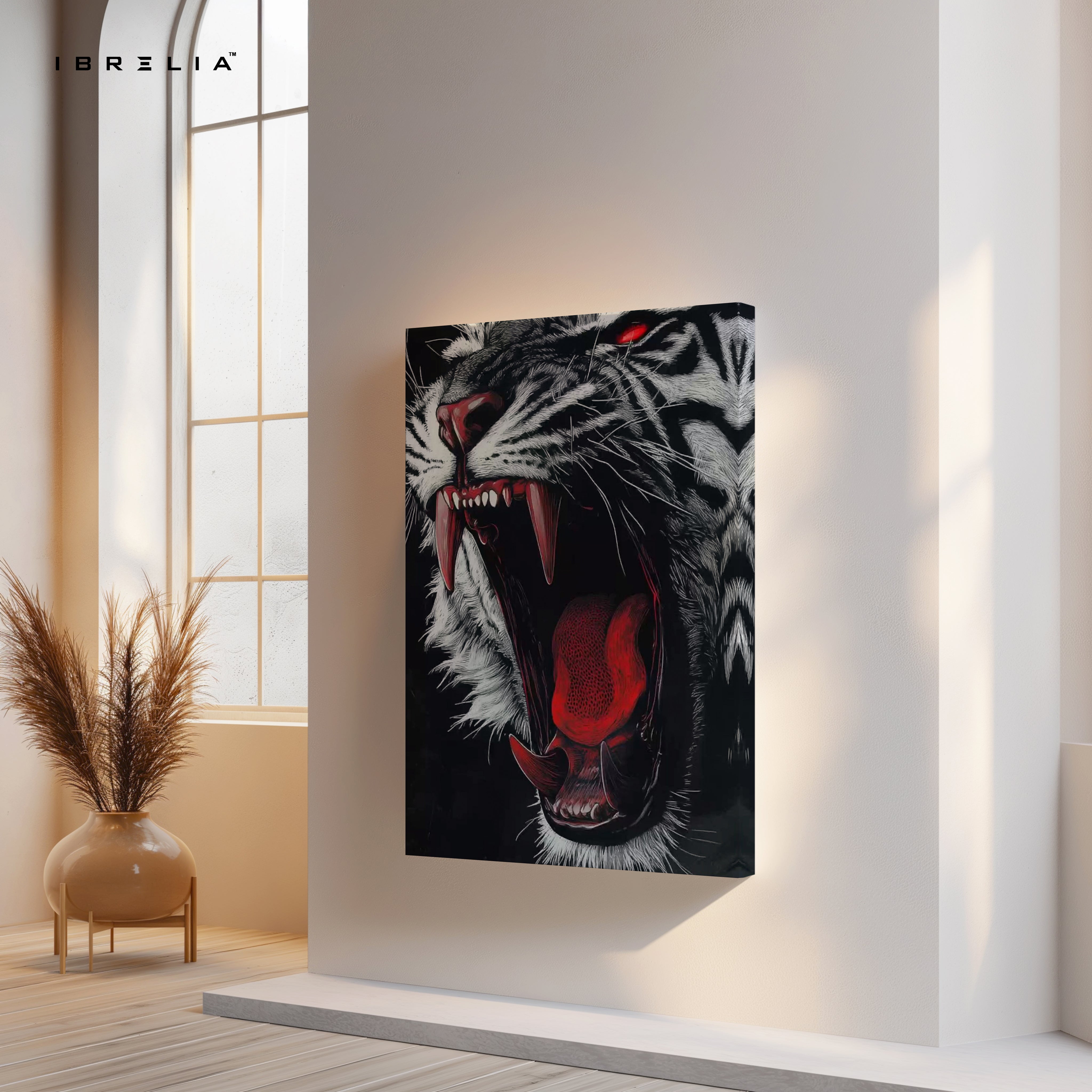 Savage Tiger Roar Dark Art – 4K Ultra Wrap Frame Wall Art in Pakistan | IBRELIA™