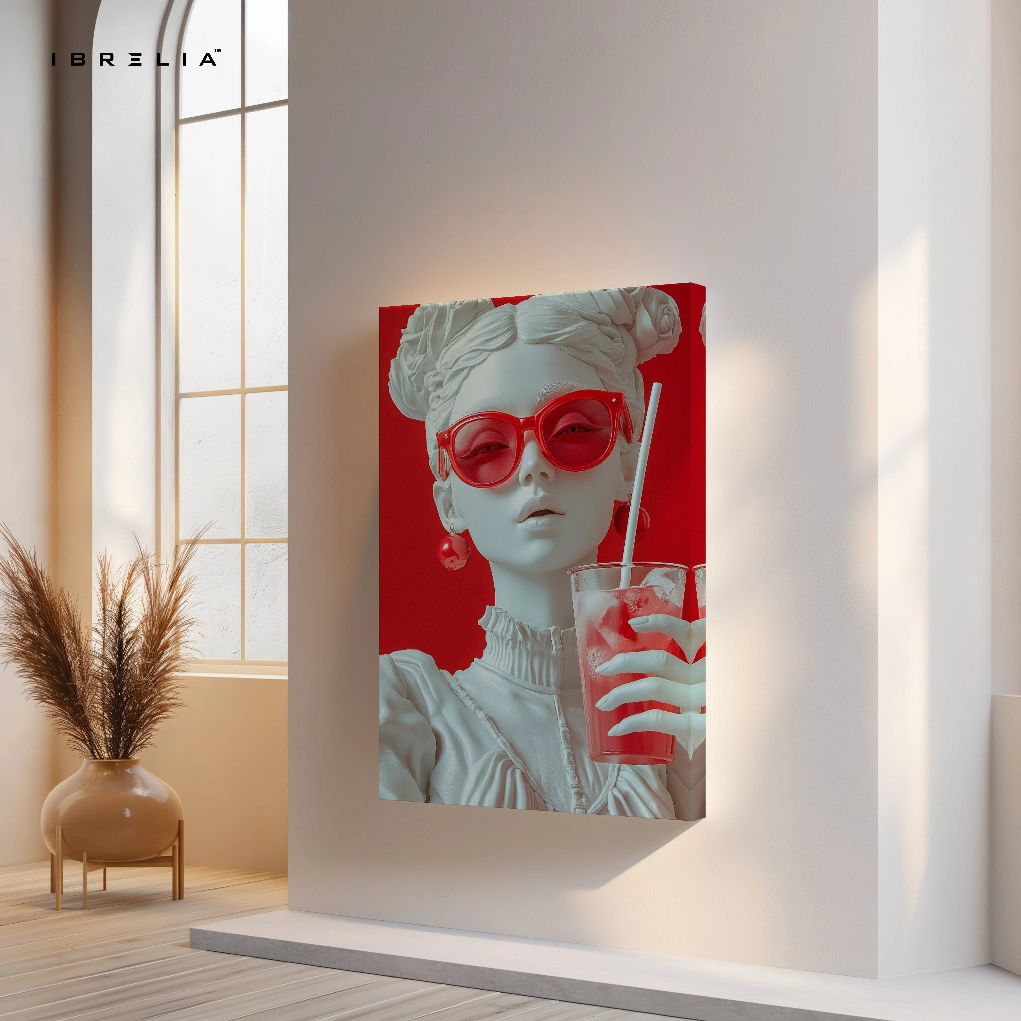 Red Pop Elegance Portrait Art – 4K Ultra Wrap Frame Wall Art in Pakistan | IBRELIA™ IBRELIA