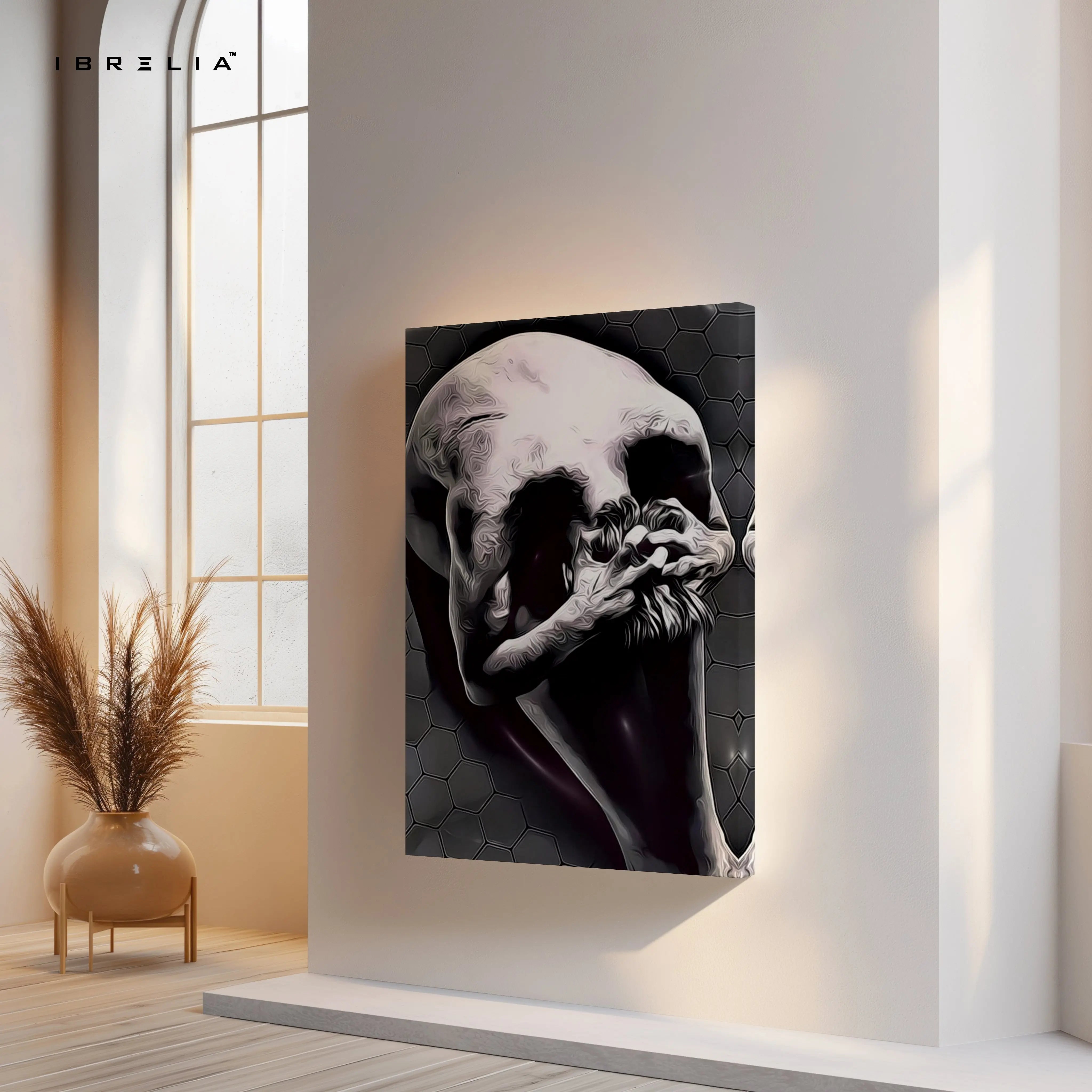 Silent Contemplation Skull – Dark Abstract Thought Art | 4K Ultra Wrap Frame Wall Art in Pakistan | IBRELIA™ IBRELIA