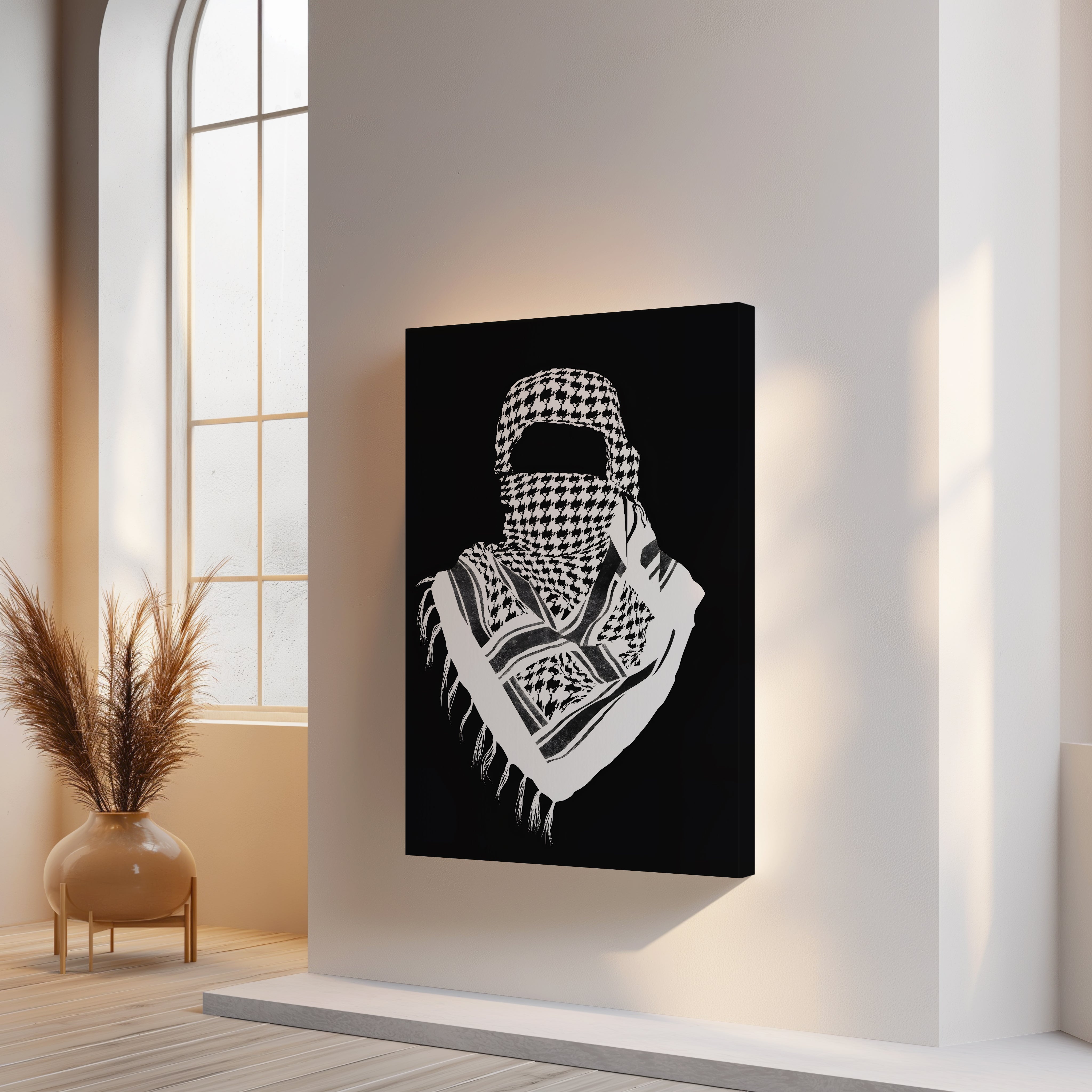 Palestinian Keffiyeh Resistance Art – Minimal Black & White Solidarity Wall Art | 4K Ultra Wrap Frame Wall Art in Pakistan | IBRELIA™