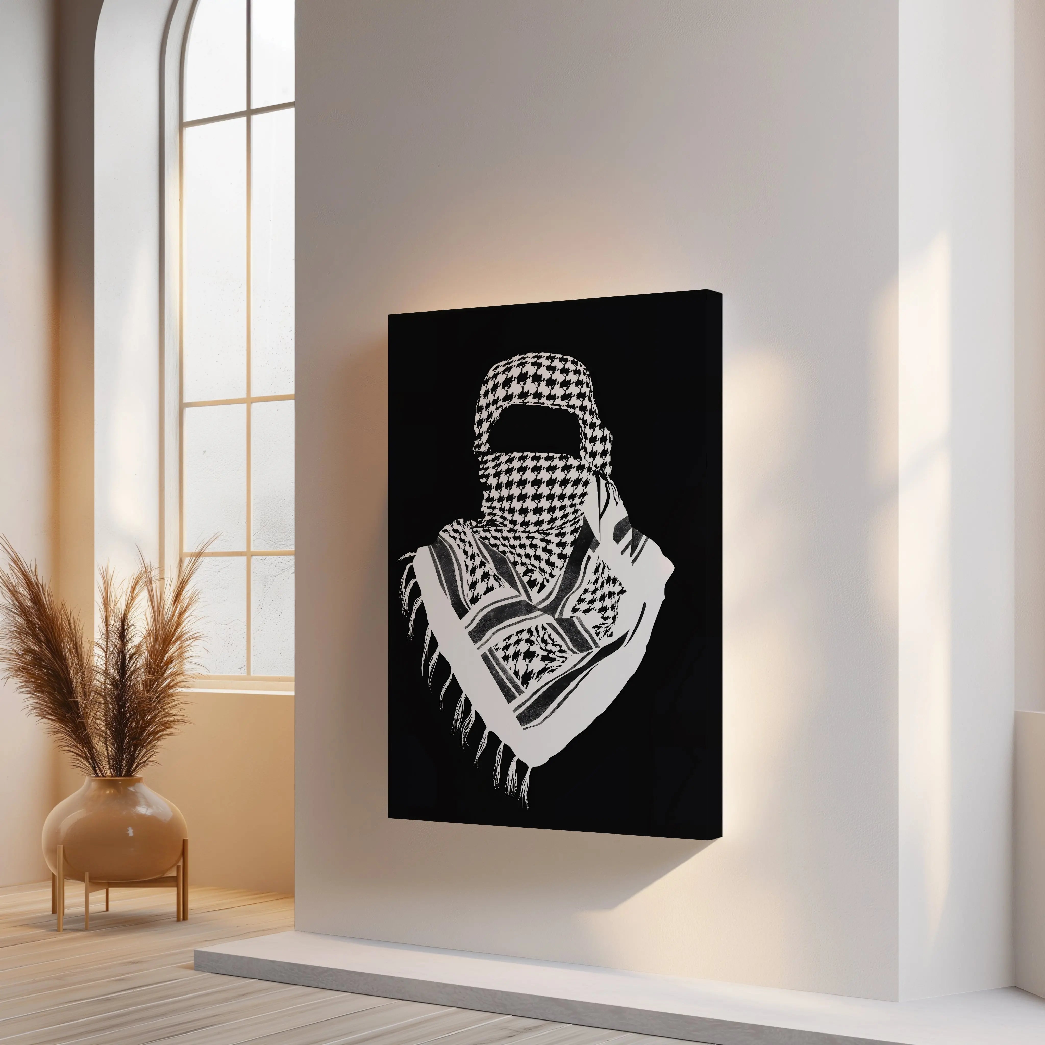 Palestinian Keffiyeh Resistance Art – Minimal Black & White Solidarity Wall Art | 4K Ultra Wrap Frame Wall Art in Pakistan | IBRELIA™ IBRELIA