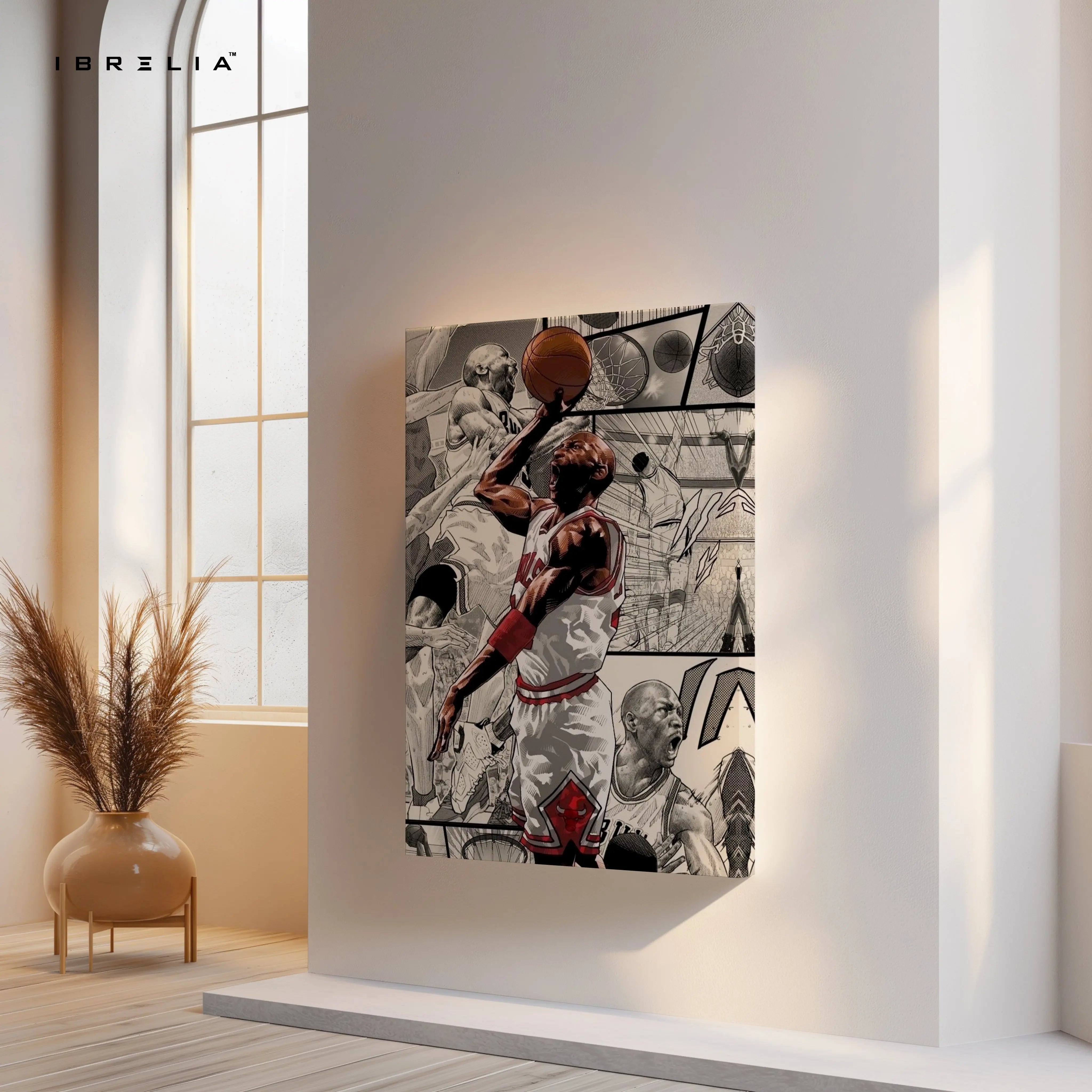 Basketball Legend Dunk Wall Art – Comic Style Sports Canvas Frame | Vintage Athlete Poster Pakistan | IBRELIA™ IBRELIA