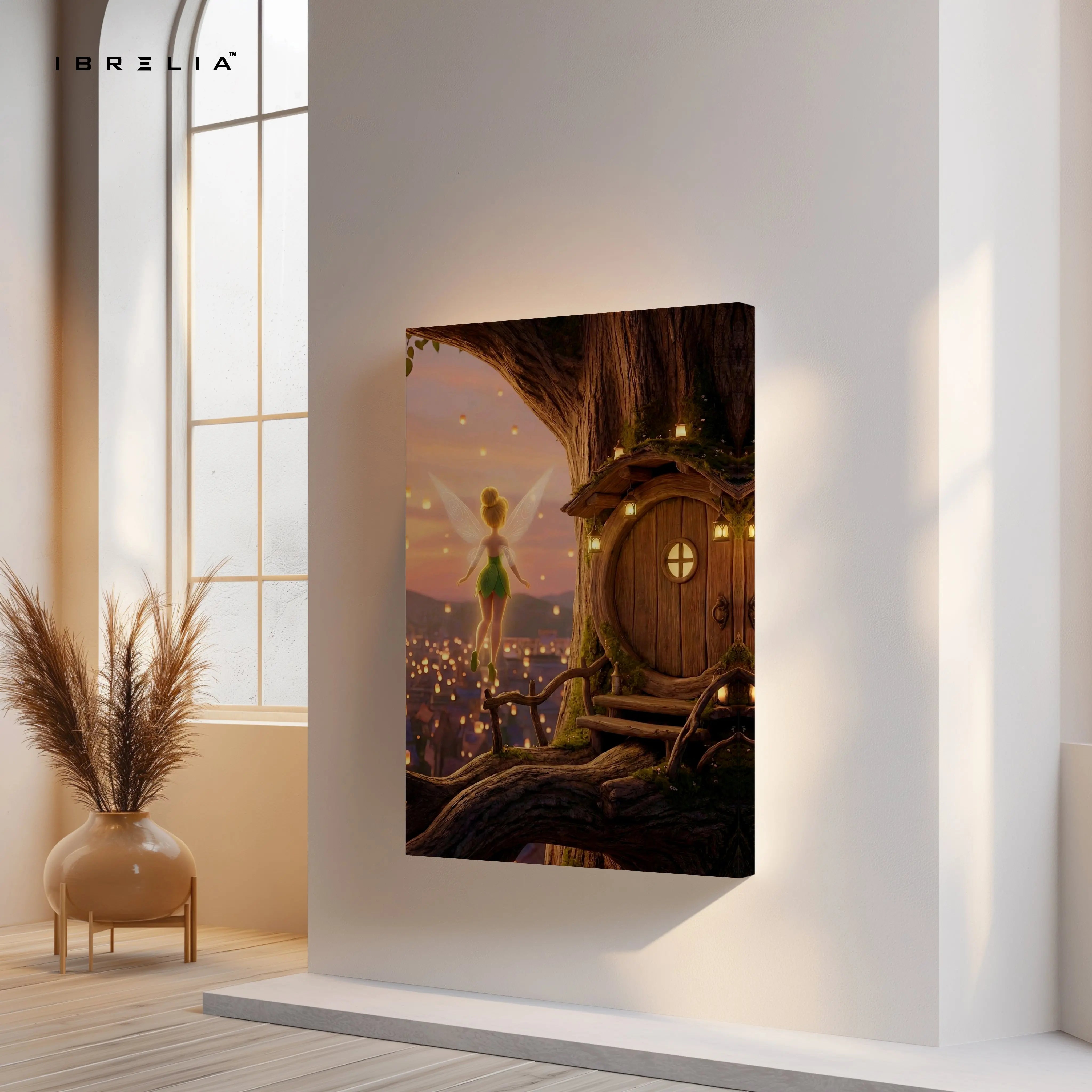 Fairy Treehouse Sunset Wall Art – Magical Fantasy Canvas Frame | Warm Aesthetic Dream Decor Pakistan | IBRELIA™ IBRELIA