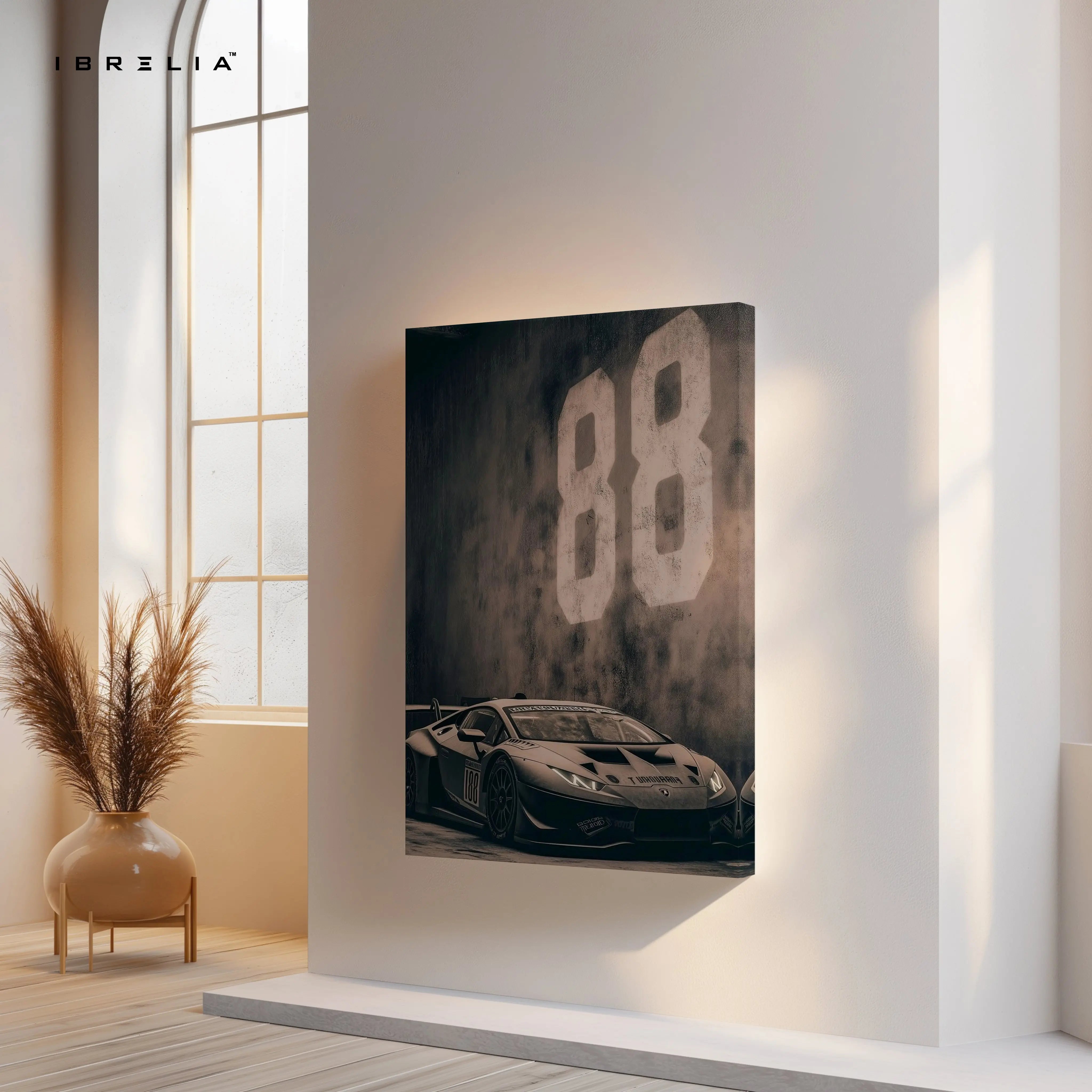 Lamborghini Huracán 88 Racing Wall Art – Dark Supercar Canvas Frame | Luxury Car Poster Pakistan | IBRELIA™ IBRELIA