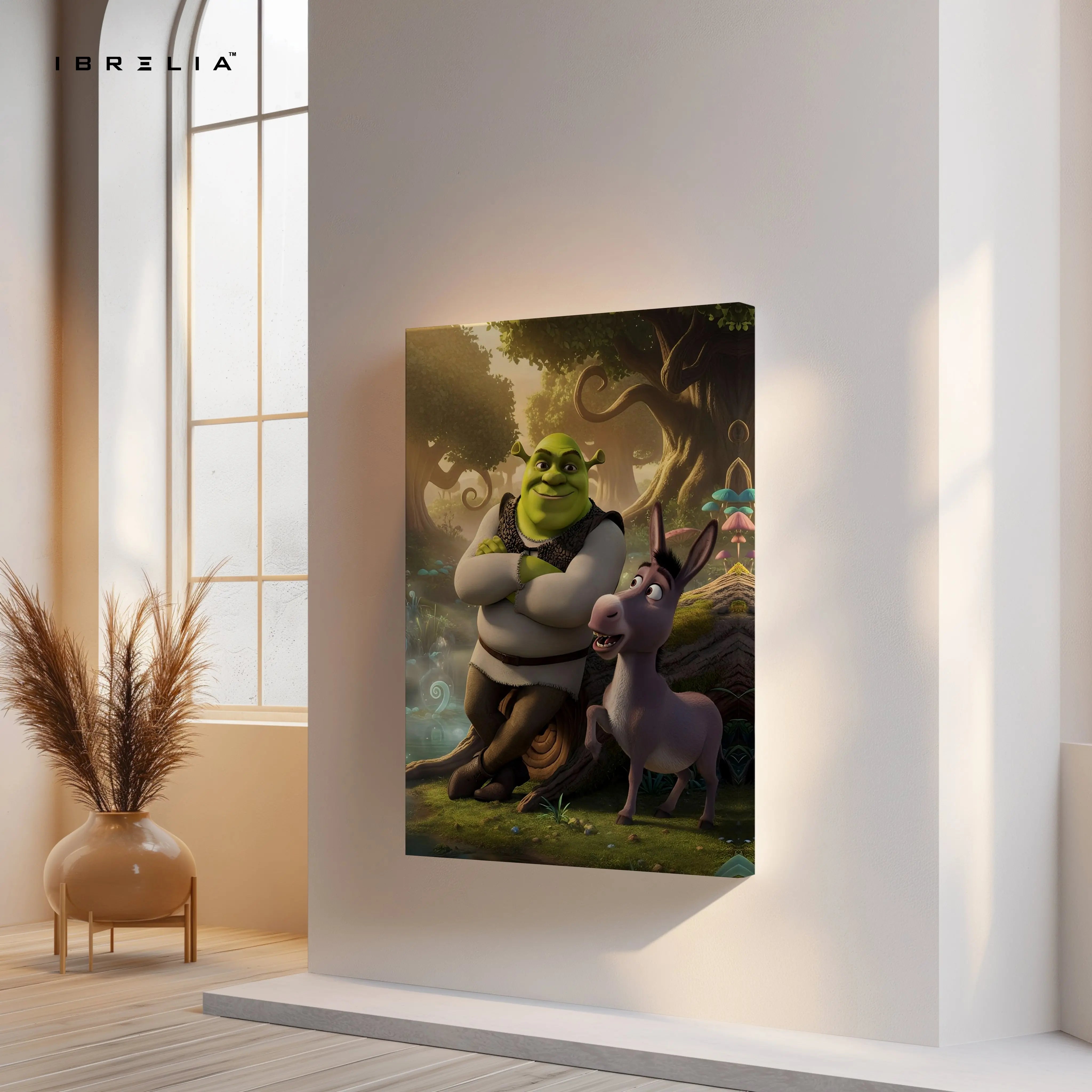 Ogre & Donkey Friendship Wall Art – Fantasy Humor Canvas Frame | Animated Duo Scene Decor Pakistan | IBRELIA™ IBRELIA