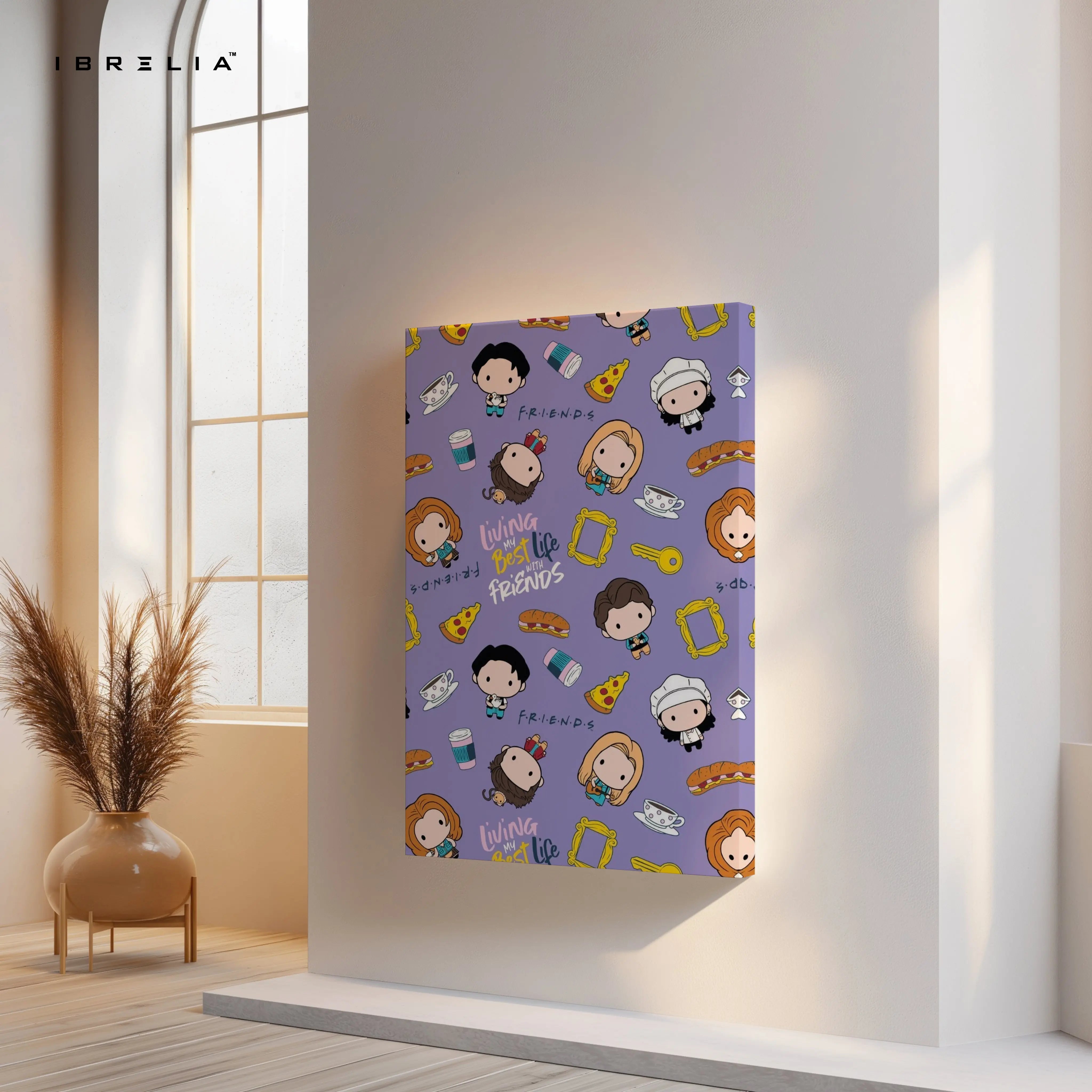 Friends Cartoon Pattern Wall Art – Cute Sitcom Canvas Frame | Friends Aesthetic Poster Pakistan | IBRELIA™ IBRELIA