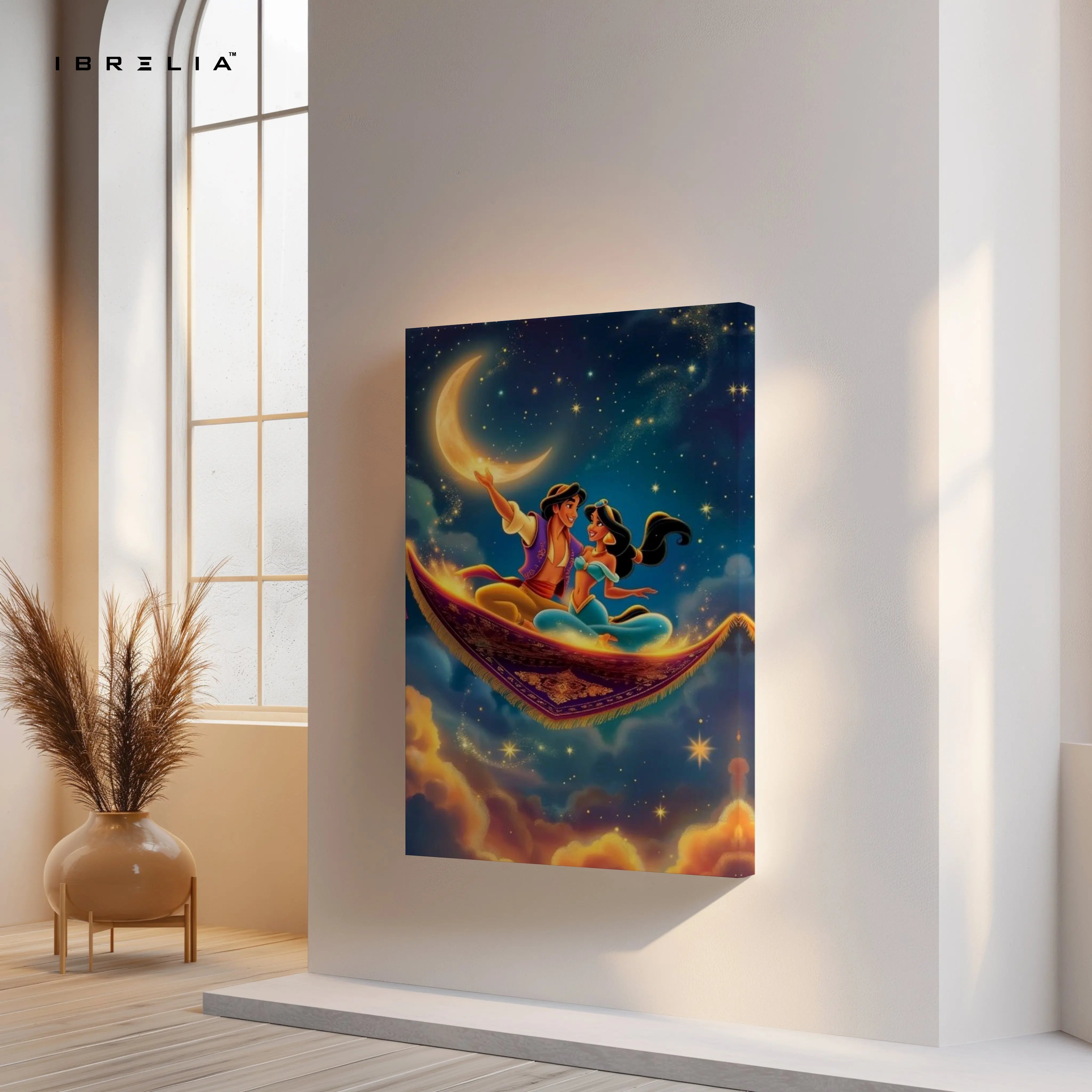 Magic Carpet Night Sky Wall Art – Romantic Fantasy Canvas Frame | Arabian Dream Decor Pakistan | IBRELIA™ IBRELIA