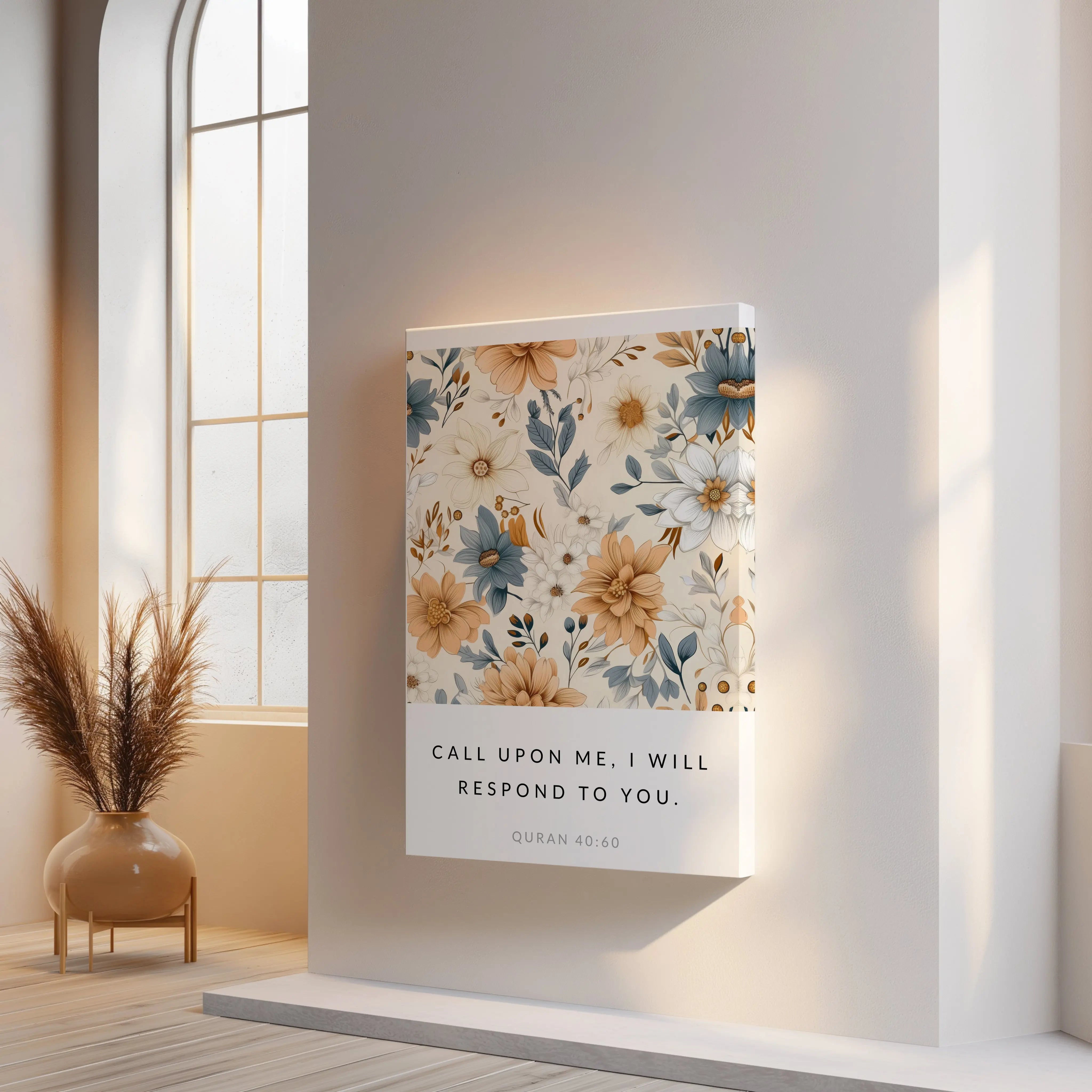 Call Upon Me Quran 40:60 Islamic Wall Art – Floral Botanical Design | 4K Ultra Wrap Frame Wall Art in Pakistan | IBRELIA™ IBRELIA