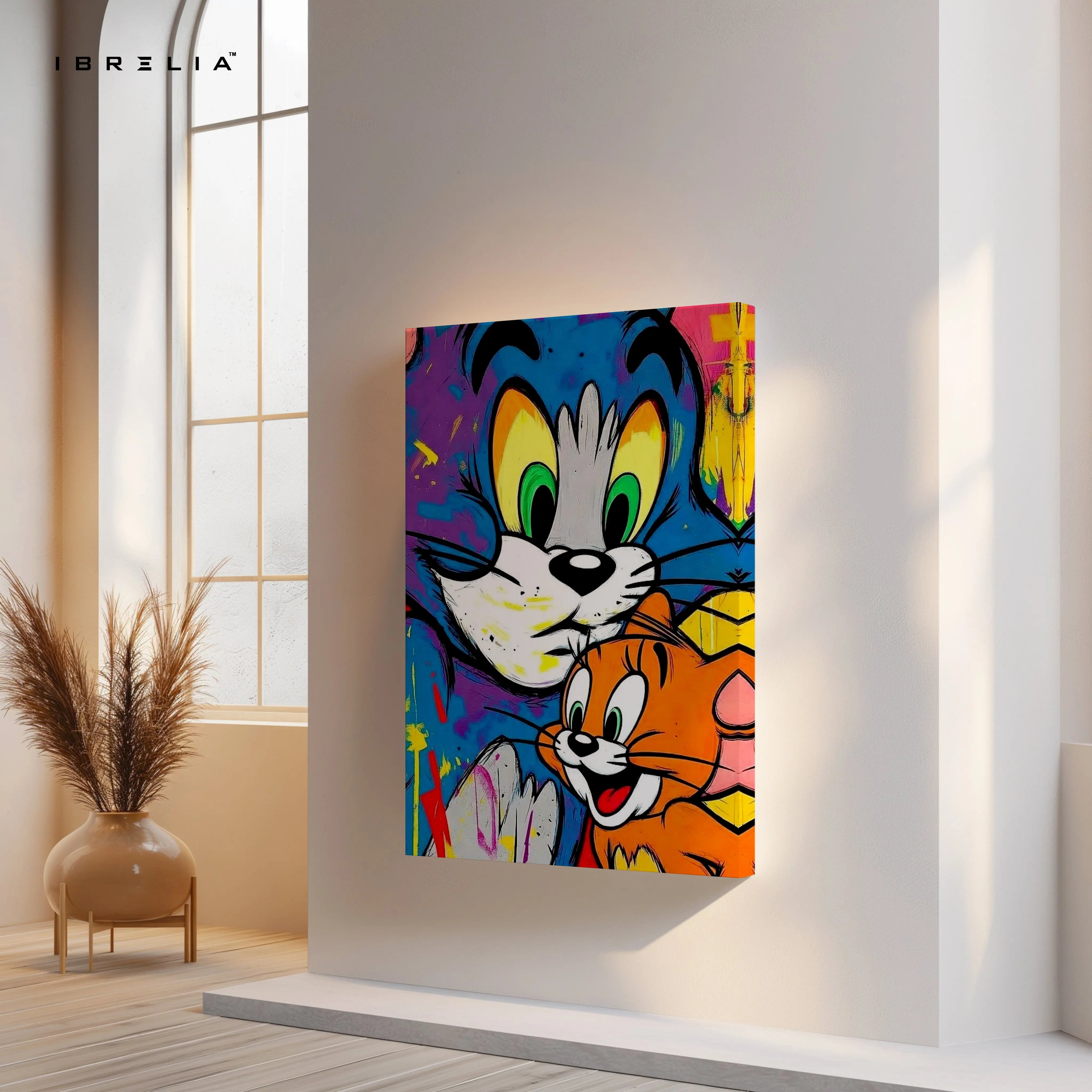 Tom & Jerry Pop Art Wall Art – Colorful Cartoon Canvas Frame | Street Style Cartoon Poster Pakistan | IBRELIA™ IBRELIA