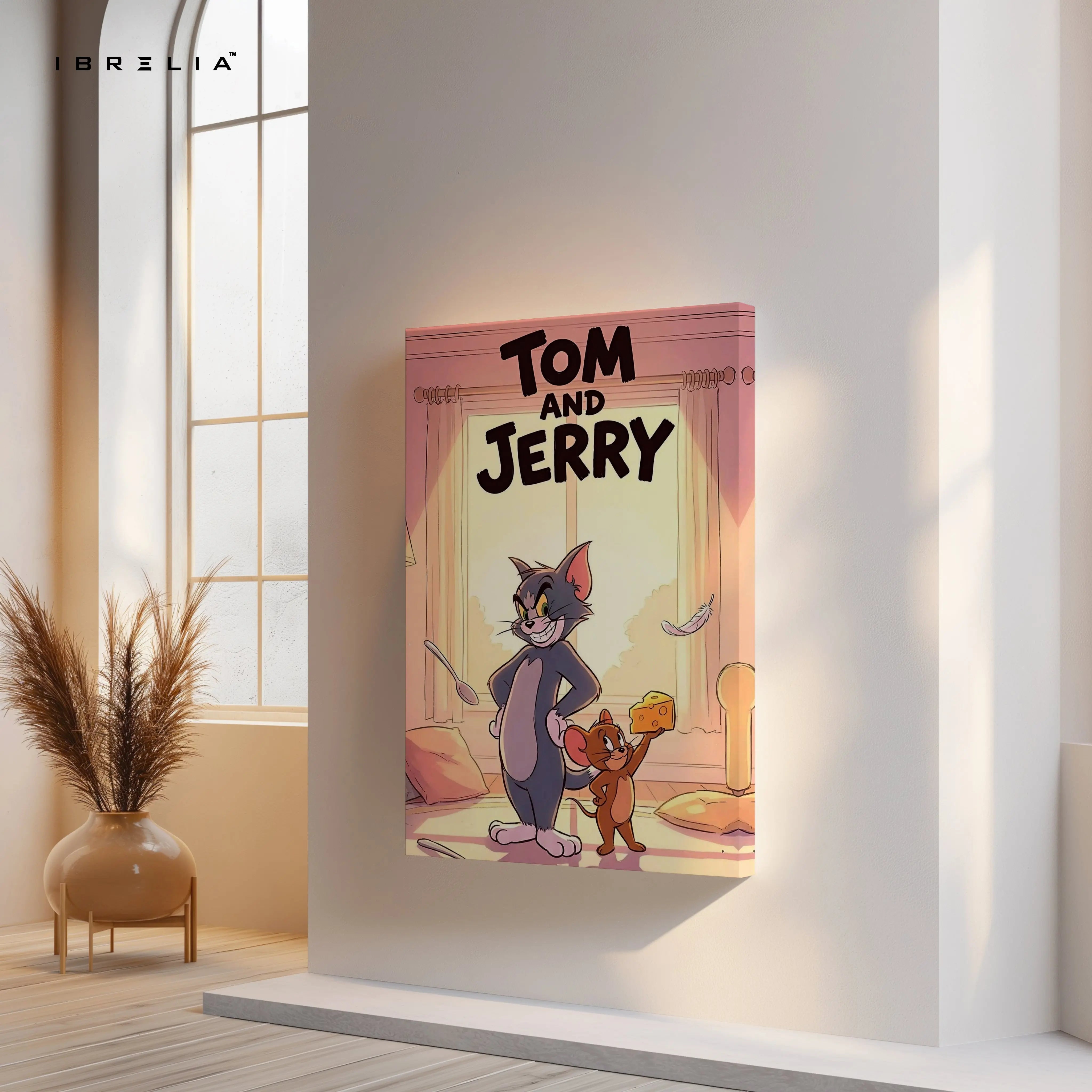 Tom & Jerry Cozy Cartoon Wall Art – Cute Character Canvas Frame | Warm Kids Room Decor Pakistan | IBRELIA™ IBRELIA