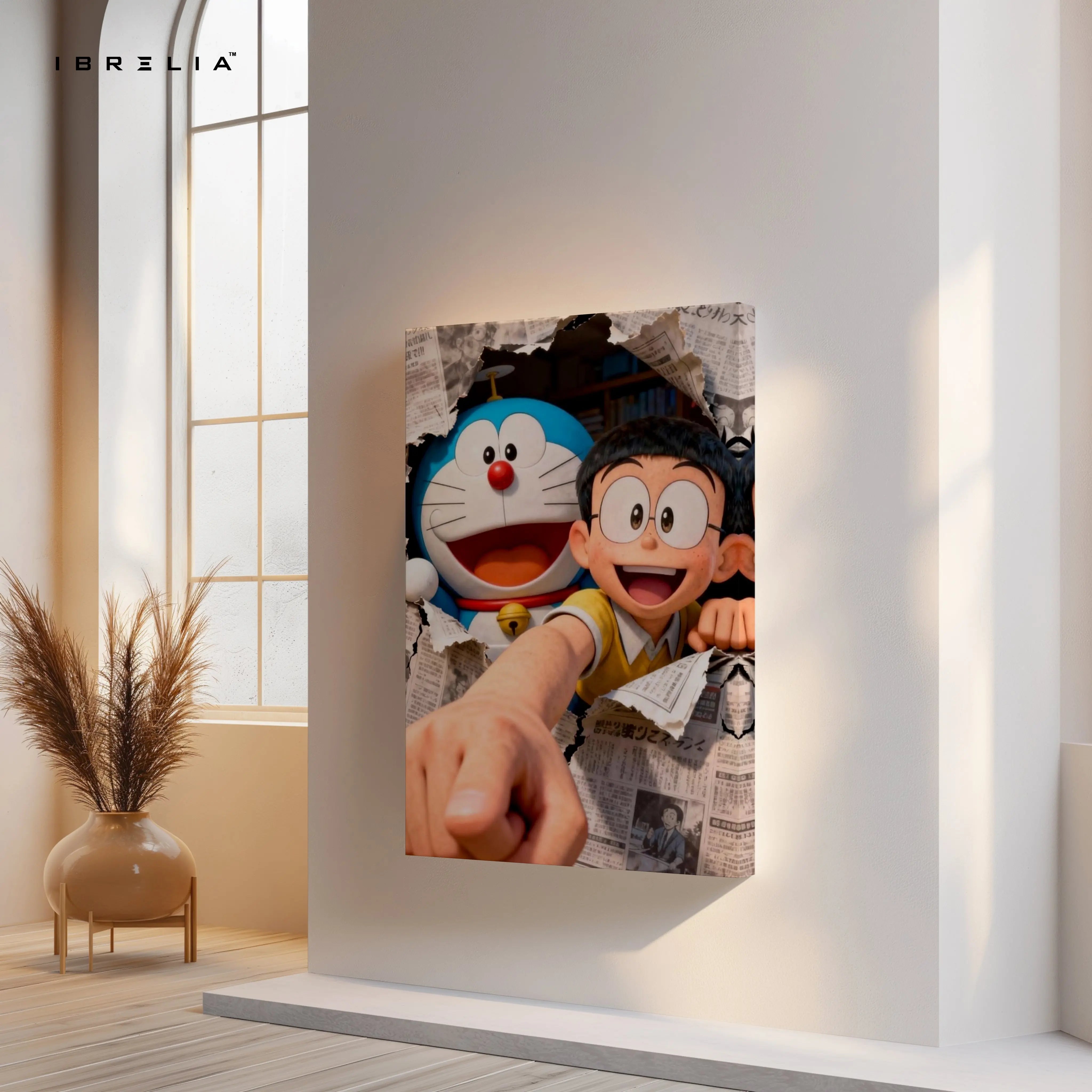 Doraemon & Nobita Wall Art – Cartoon Friendship Canvas Frame | Fun Anime Scene Decor Pakistan | IBRELIA™ IBRELIA