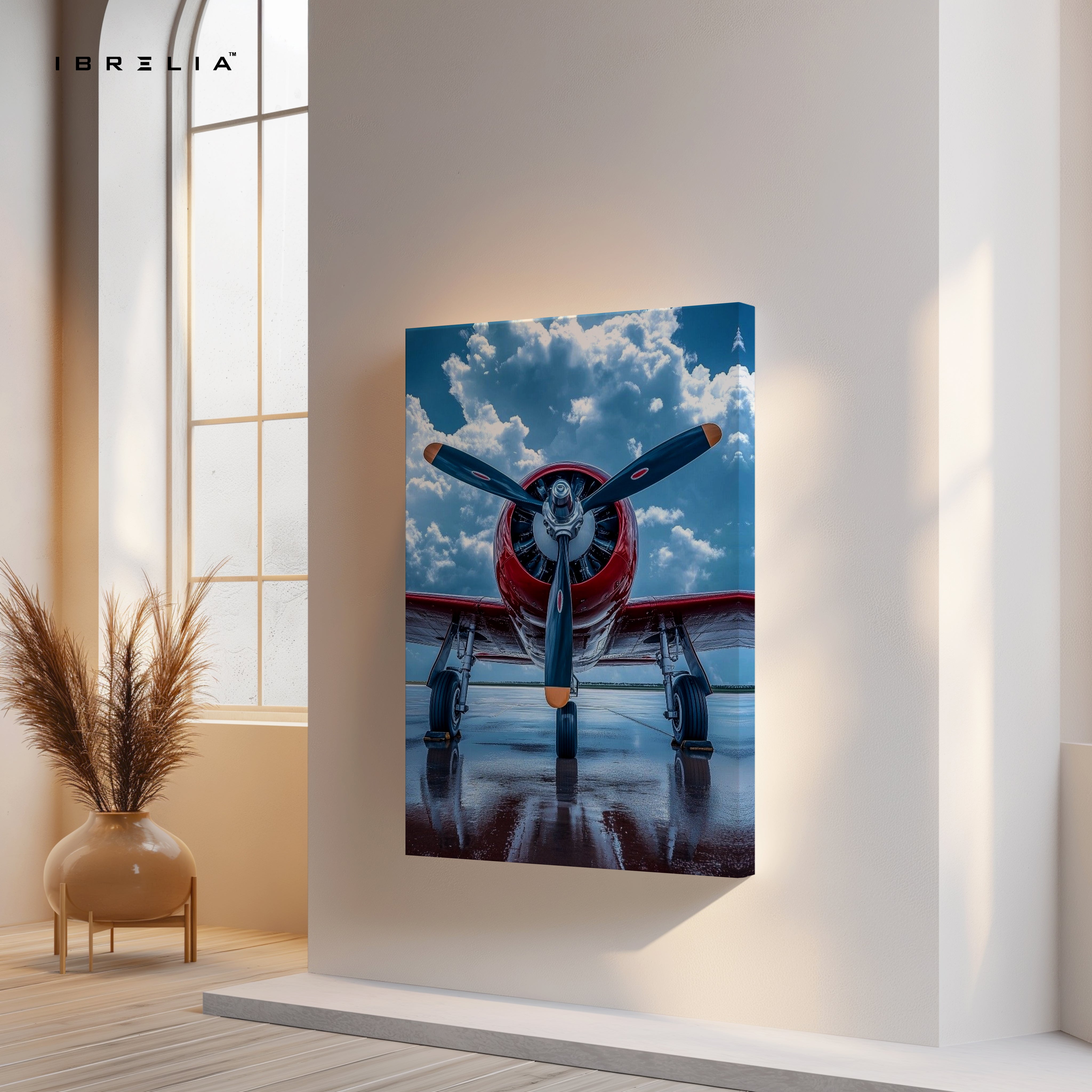 Vintage Propeller Aircraft Runway Wall Art – Classic Aviation Canvas Frame Pakistan | Airplane Poster | IBRELIA™