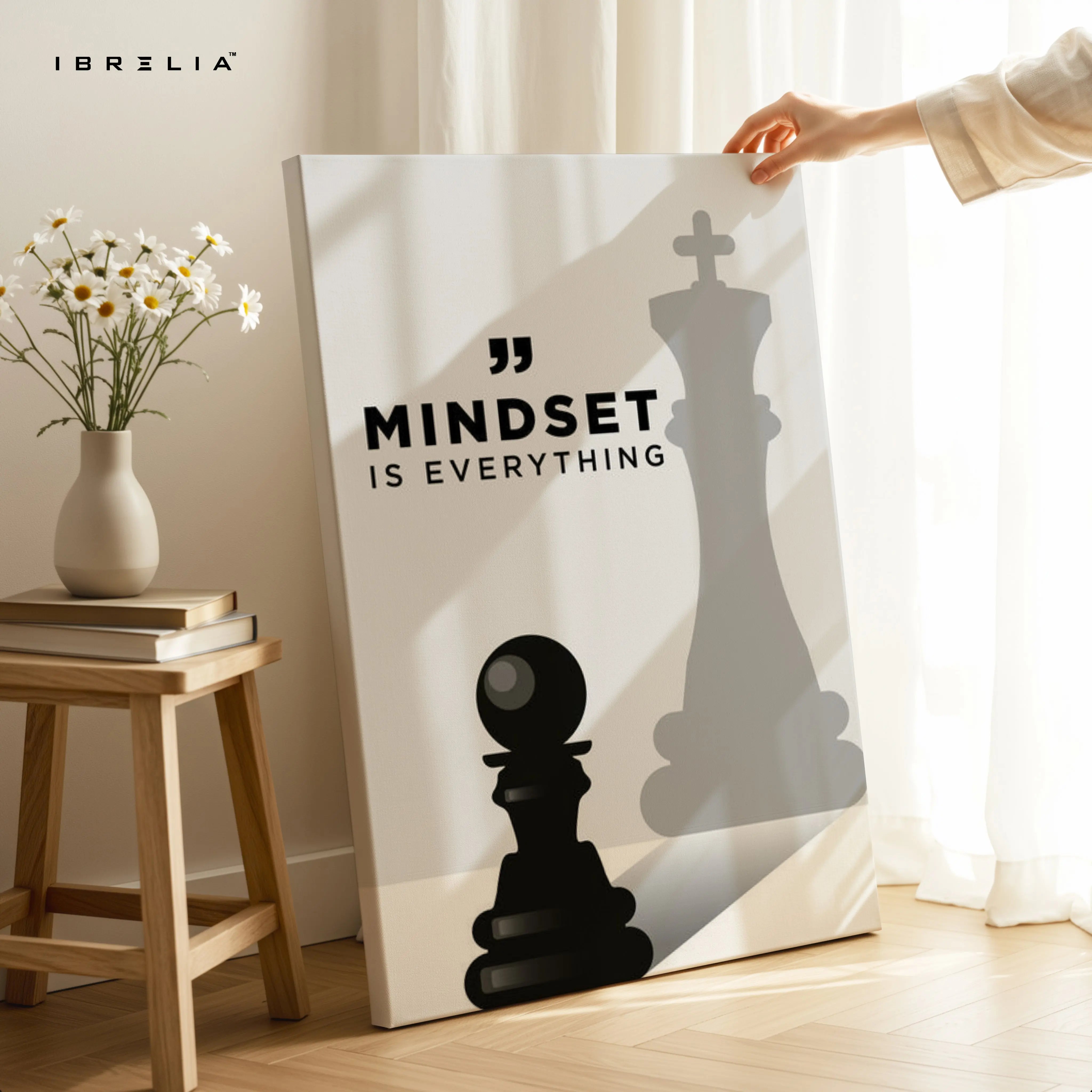 Mindset Is Everything – Minimal Motivational Chess Art | 4K Ultra Wrap Frame Wall Art in Pakistan | IBRELIA™ IBRELIA